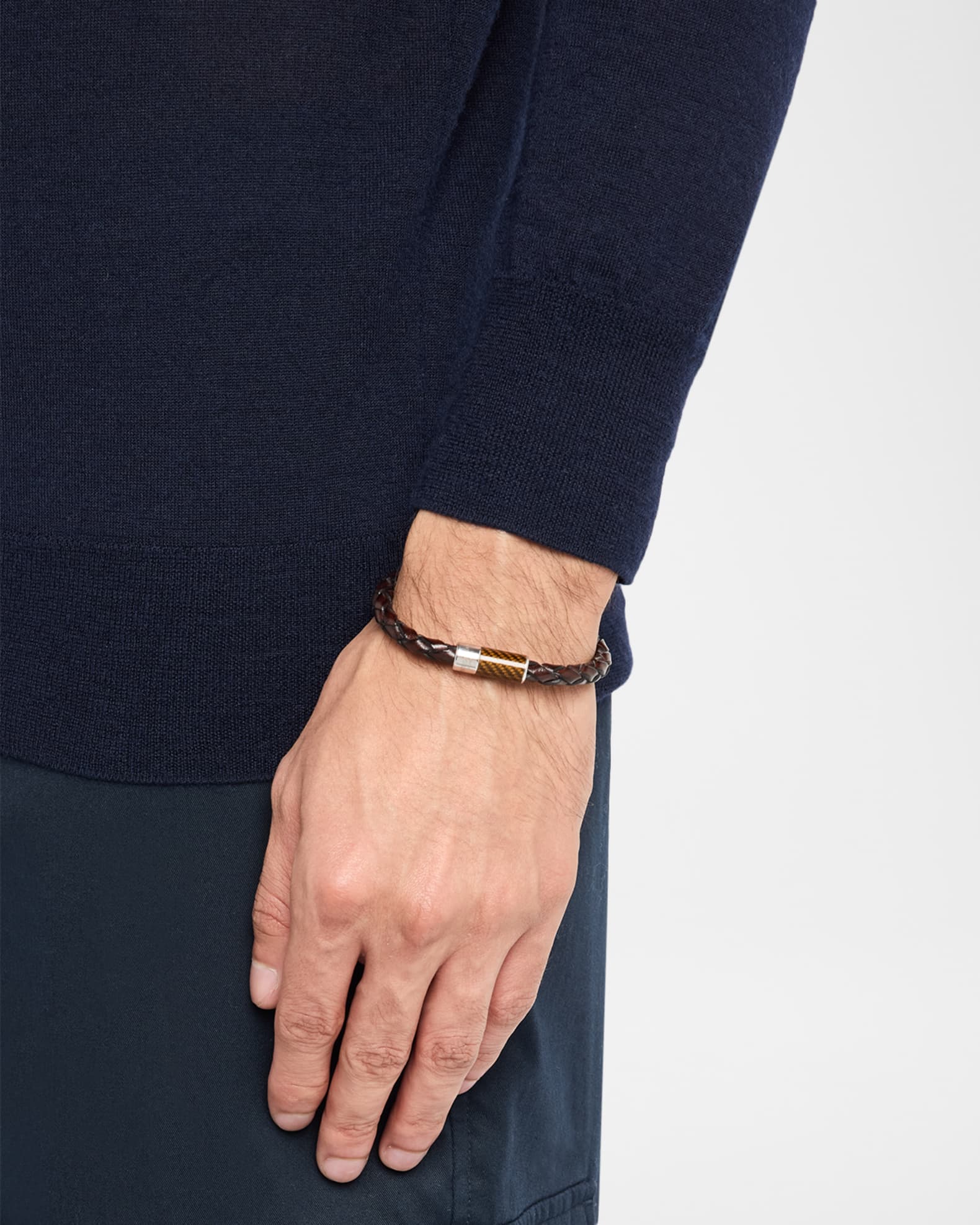 Tateossian Men's Carbon Pop Braided Leather Bracelet | Neiman Marcus