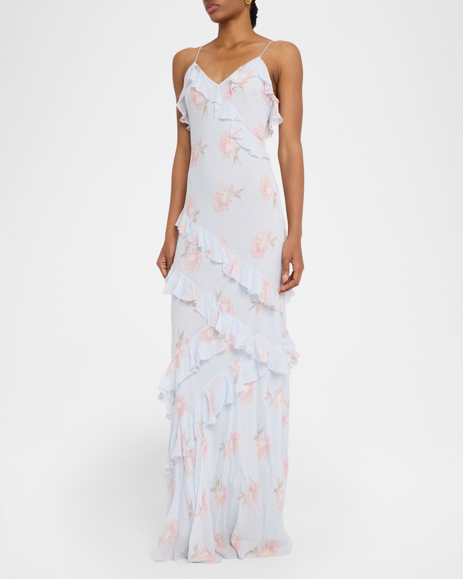 chinese dress ladies Rialto Floral Chiffon Maxi Dress- Women's Designer Luxury Dresses