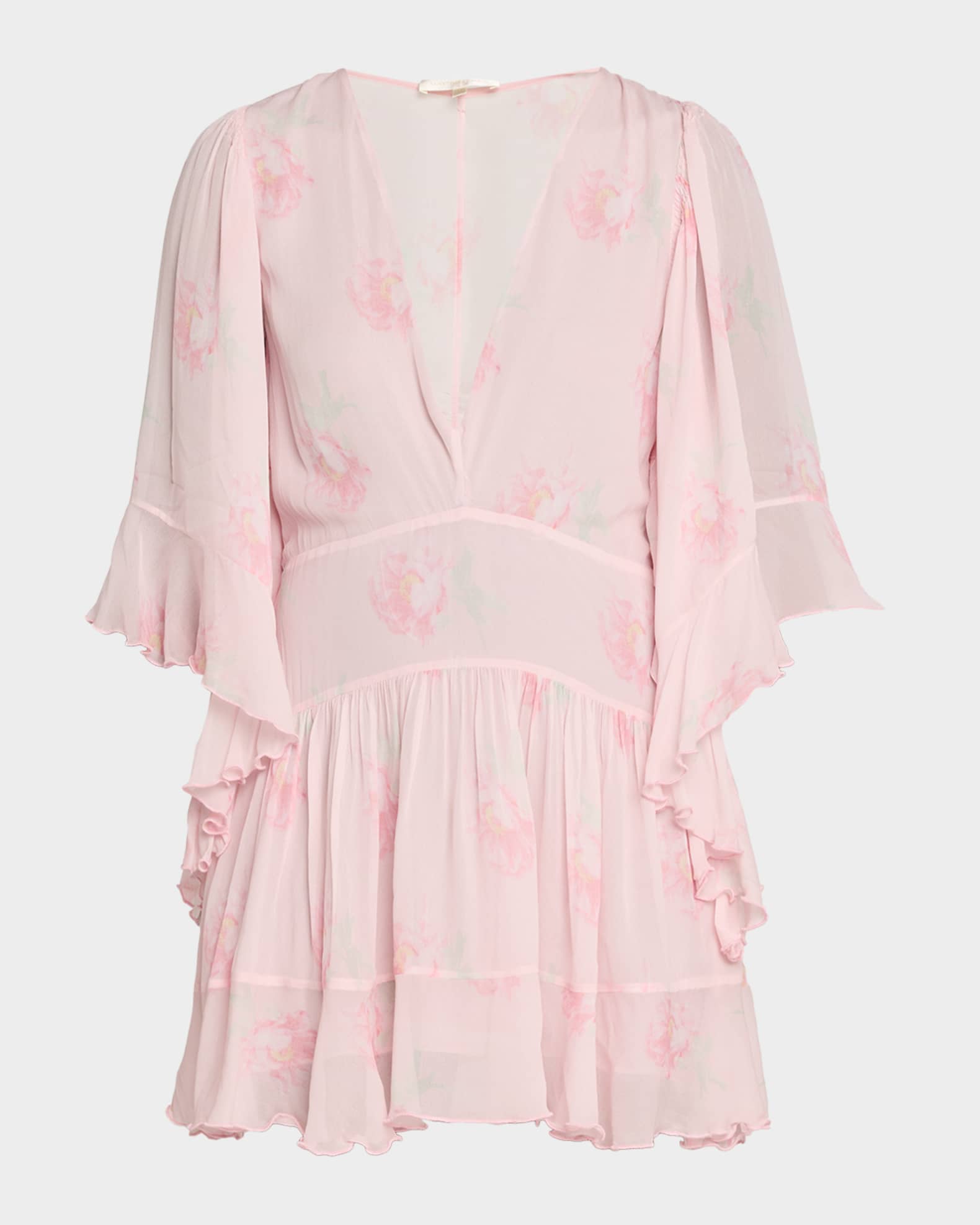 chinese dress ladies Pink Sleeveless Floral Micro Ruffle Trapeze Midi Dress