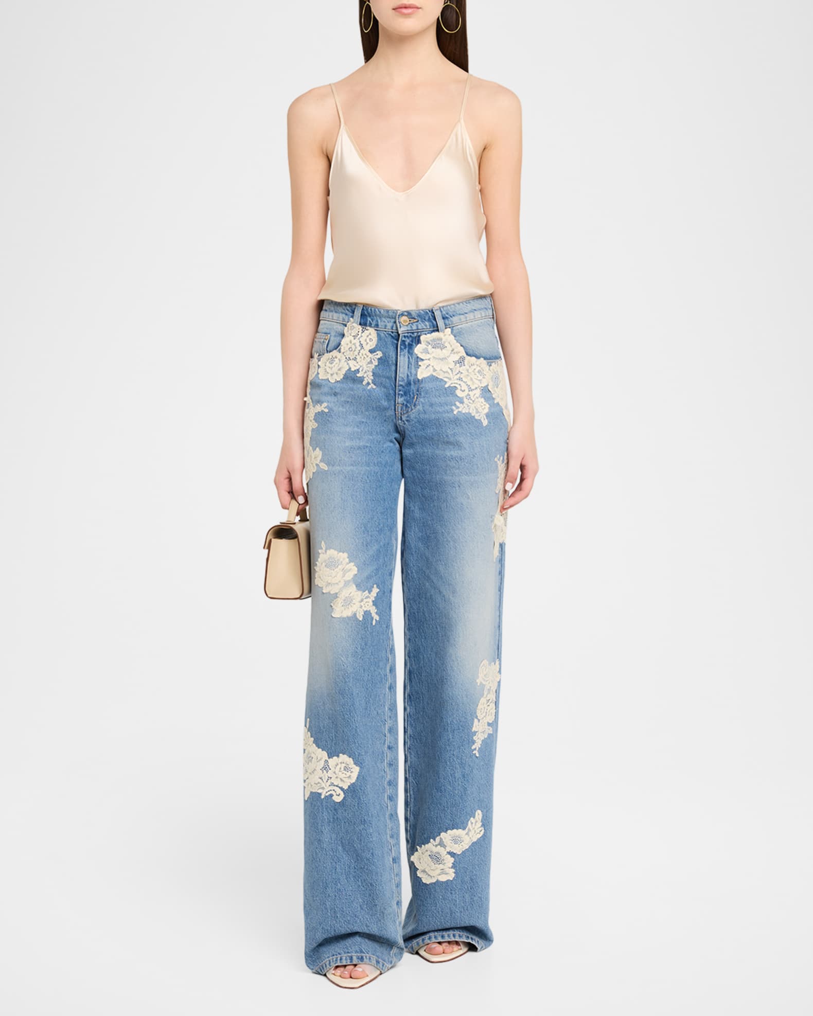 LoveShackFancy Bambie Lace Applique Jeans | Neiman Marcus