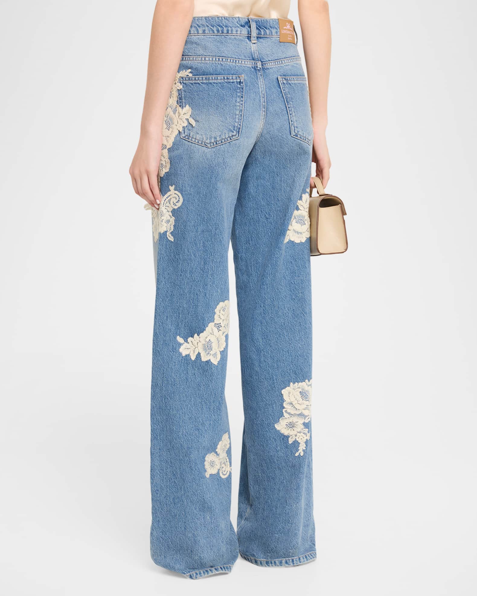 LoveShackFancy Bambie Lace Applique Jeans | Neiman Marcus