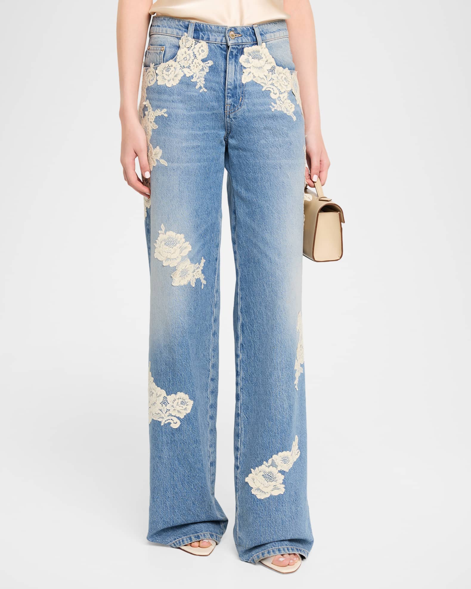 LoveShackFancy Bambie Lace Applique Jeans | Neiman Marcus