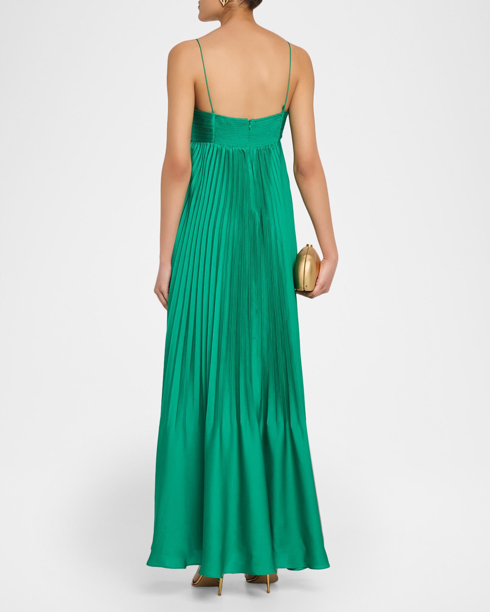 shay maxi dress sweetheart cut out pleated dress Ungaro Women's Shay Plissé Bow-Accented Gown - Peacock