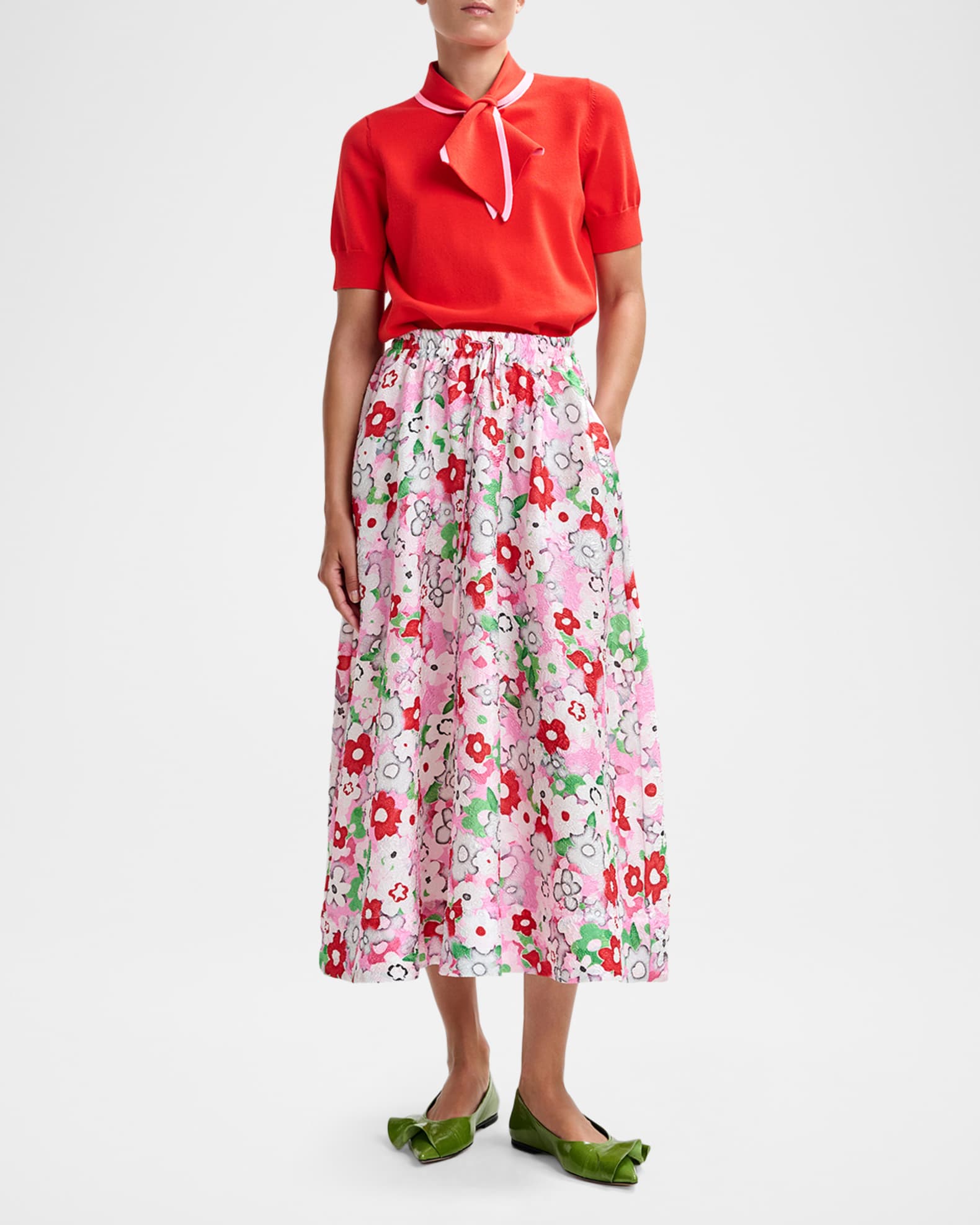 Essentiel Antwerp Julianne Floral Jacquard Midi Skirt | Neiman Marcus