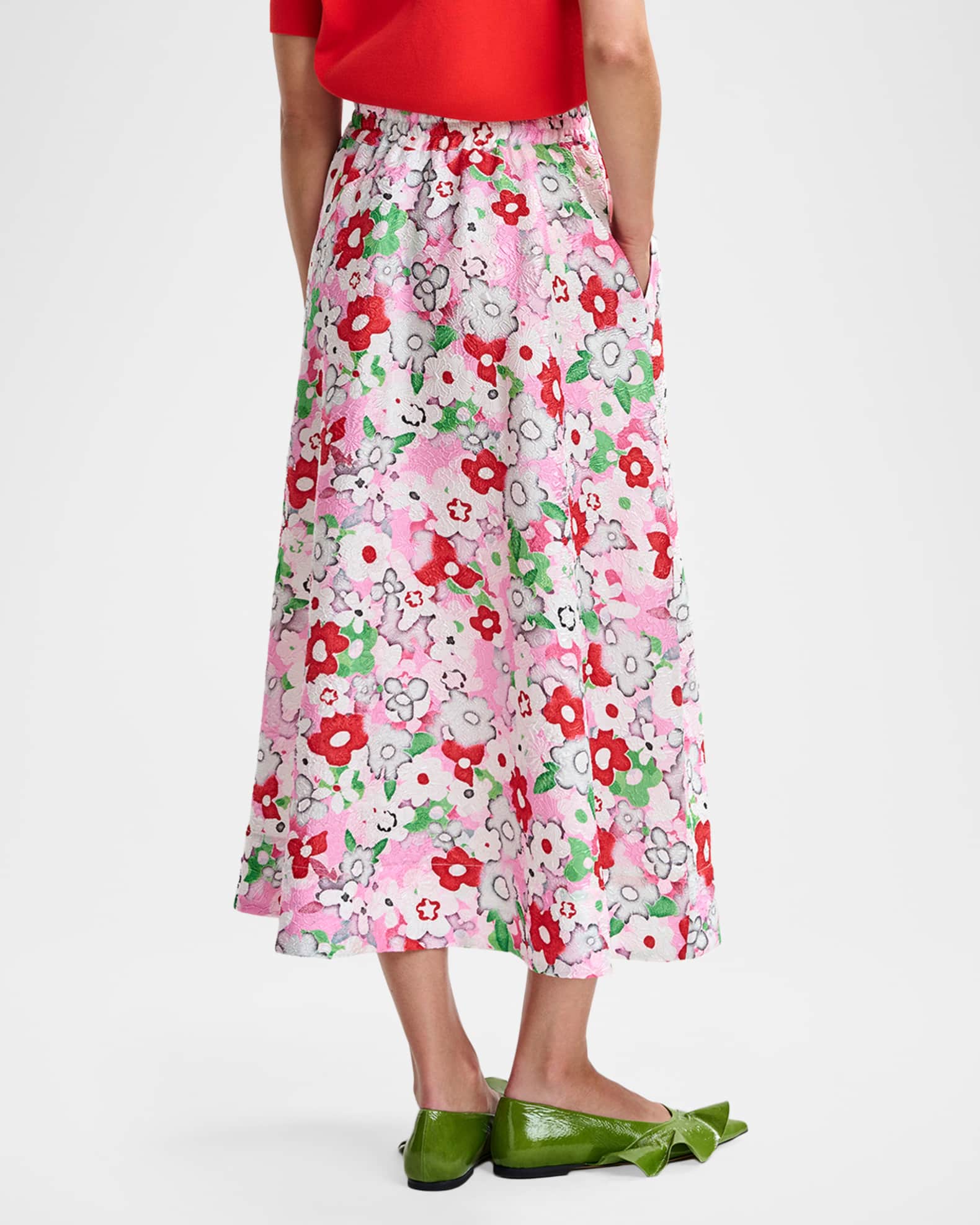 Essentiel Antwerp Julianne Floral Jacquard Midi Skirt | Neiman Marcus