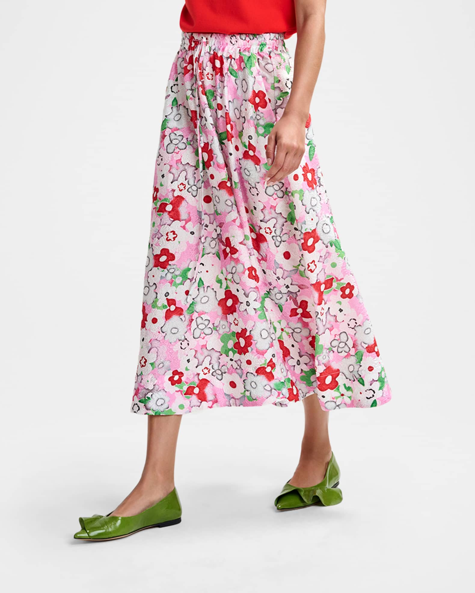 アンリ Essentiel Antwerp Julianne Floral Jacquard Midi Skirt | Neiman Marcus