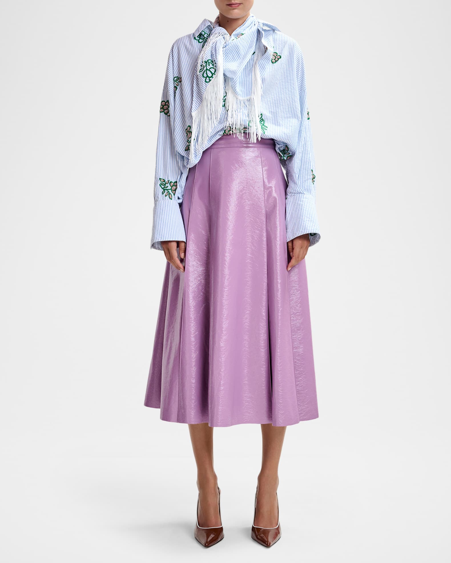 Essentiel Antwerp Jib Faux Leather Midi Skirt | Neiman Marcus