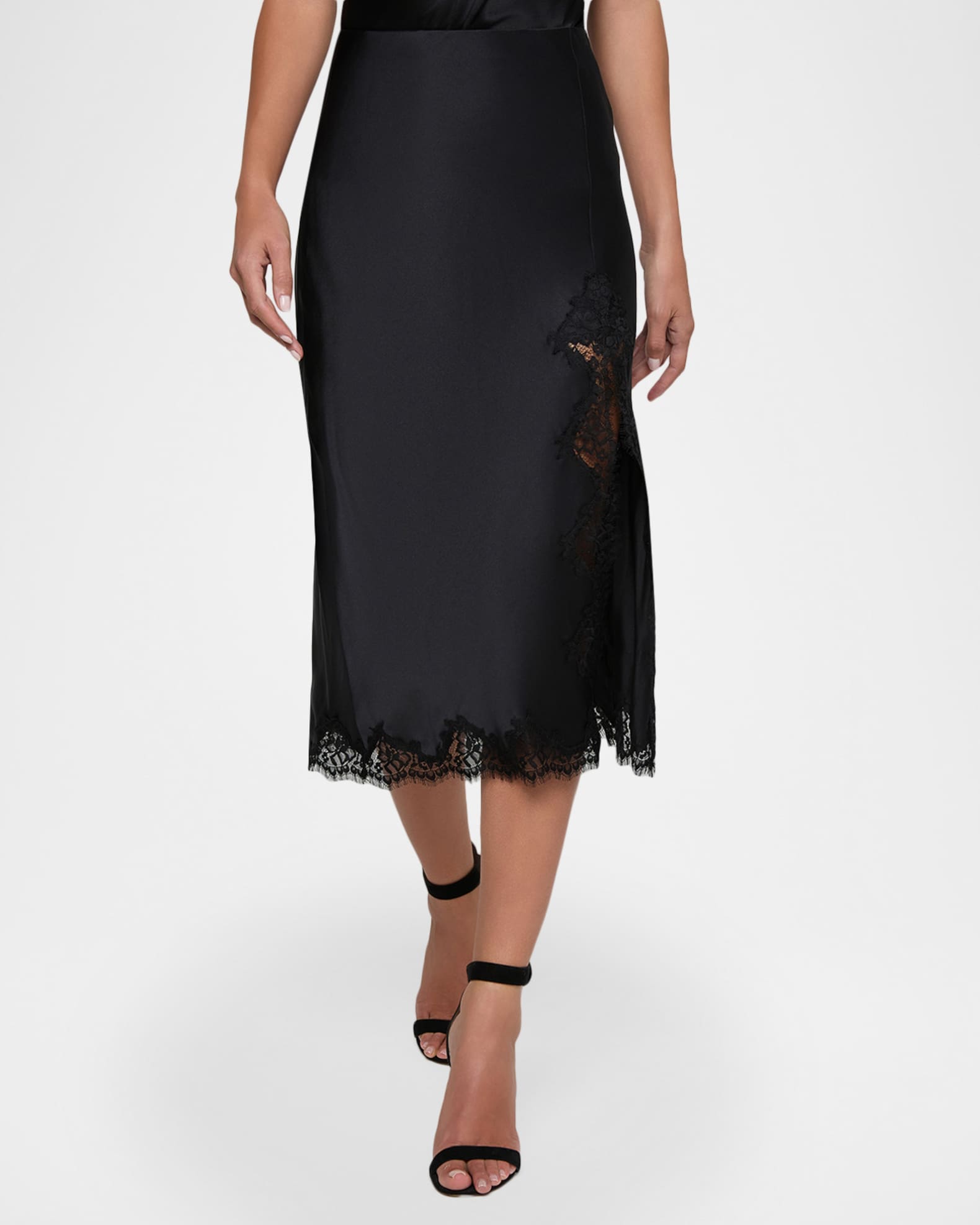L'Agence Tico Lace Silk Midi Skirt | Neiman Marcus