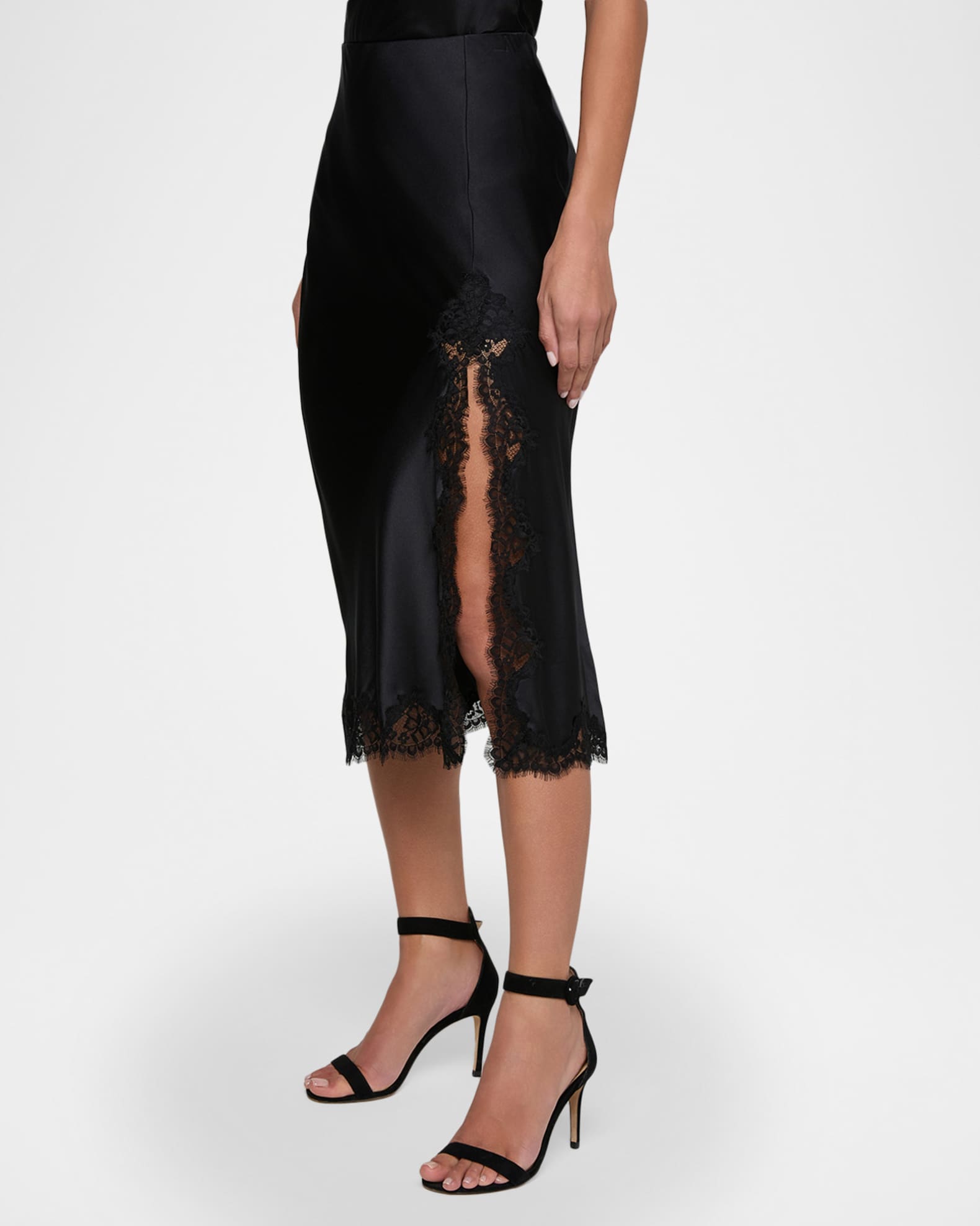 L'Agence Tico Lace Silk Midi Skirt | Neiman Marcus