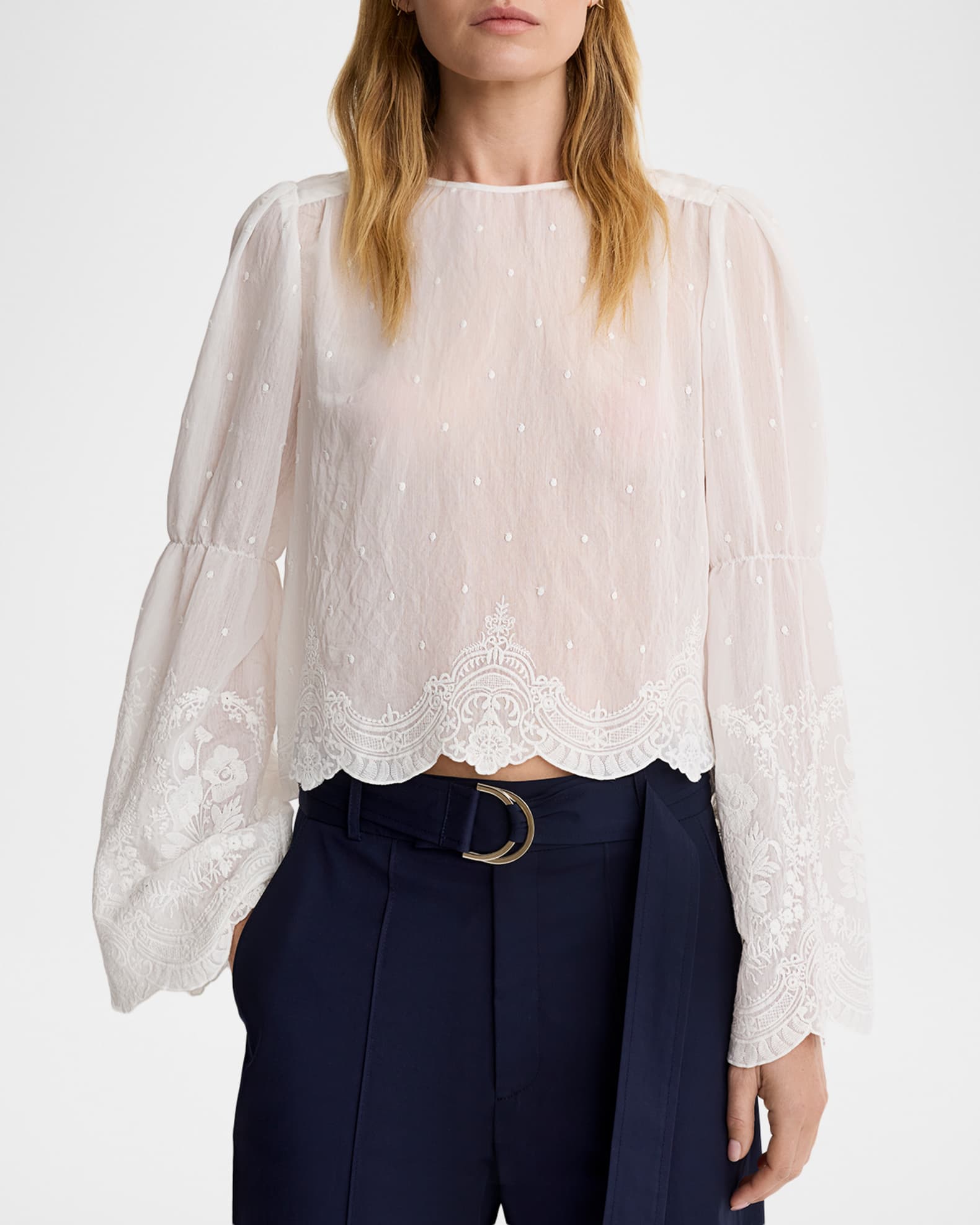 Smythe Embroidered Bell-Sleeve Blouse | Neiman Marcus