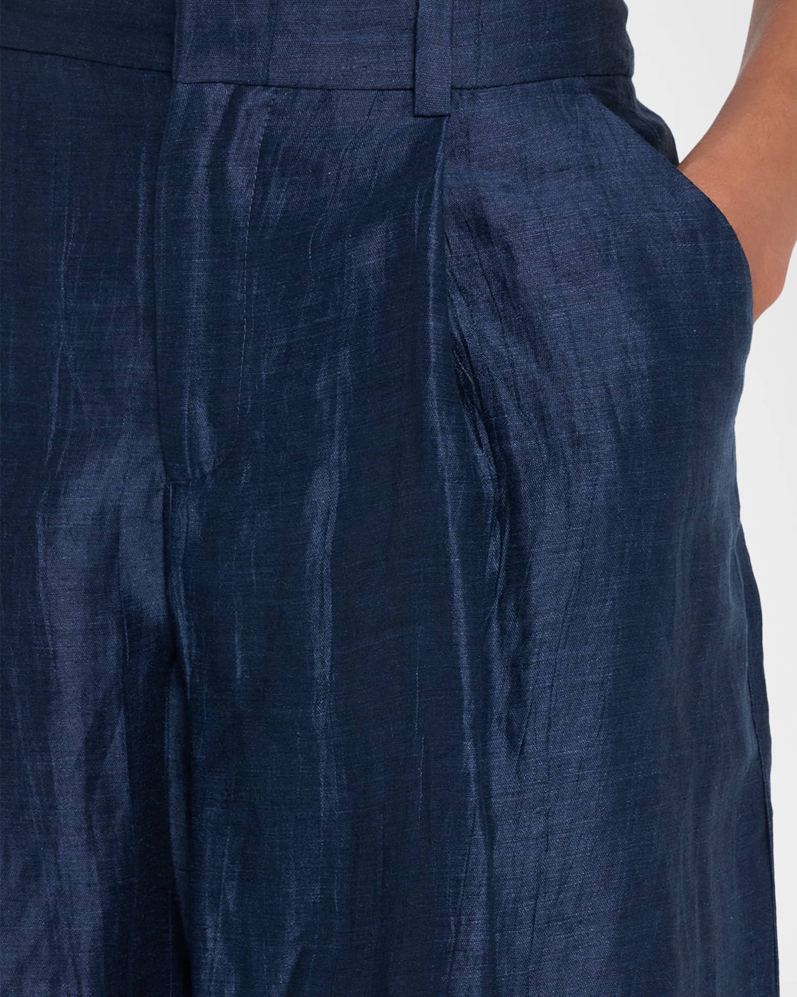 L'Agence Allanah Crinkled Linen Wide-Leg Pants | Neiman Marcus