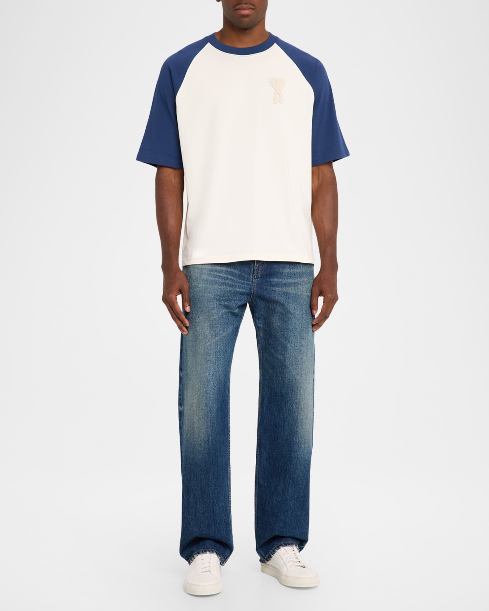 Ami Paris Boxy Crochet Ami De Coeur Raglan T-Shirt | Neiman Marcus