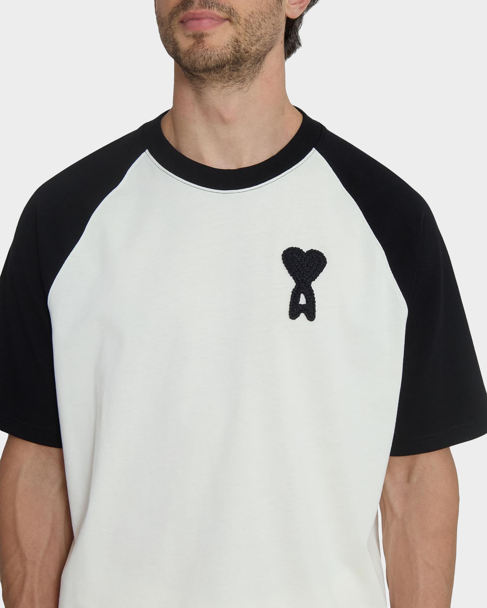 Ami Paris Boxy Crochet Ami De Coeur Raglan T-Shirt | Neiman Marcus
