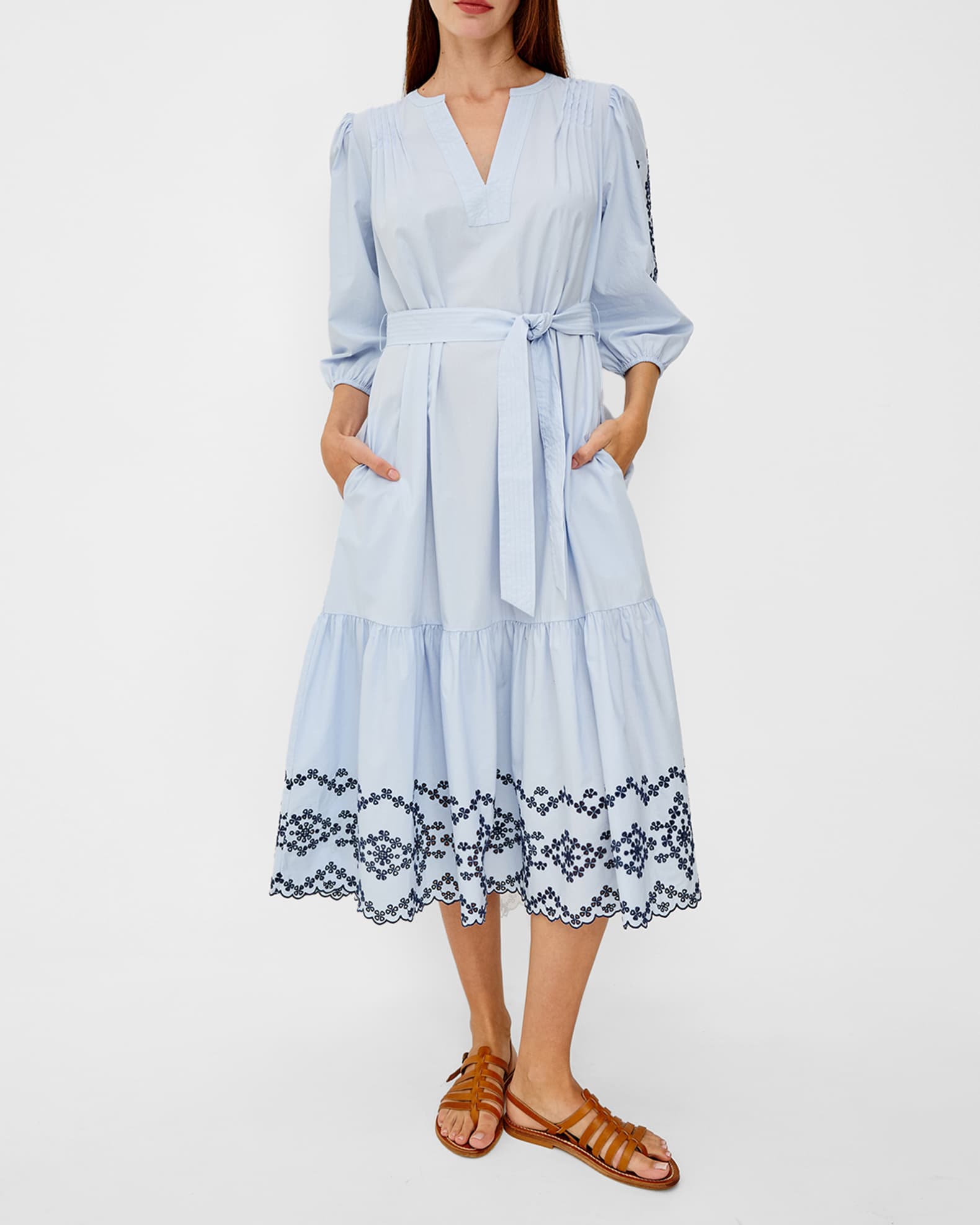 white christmas dresses Zanna Embroidered Cotton Midi Dress