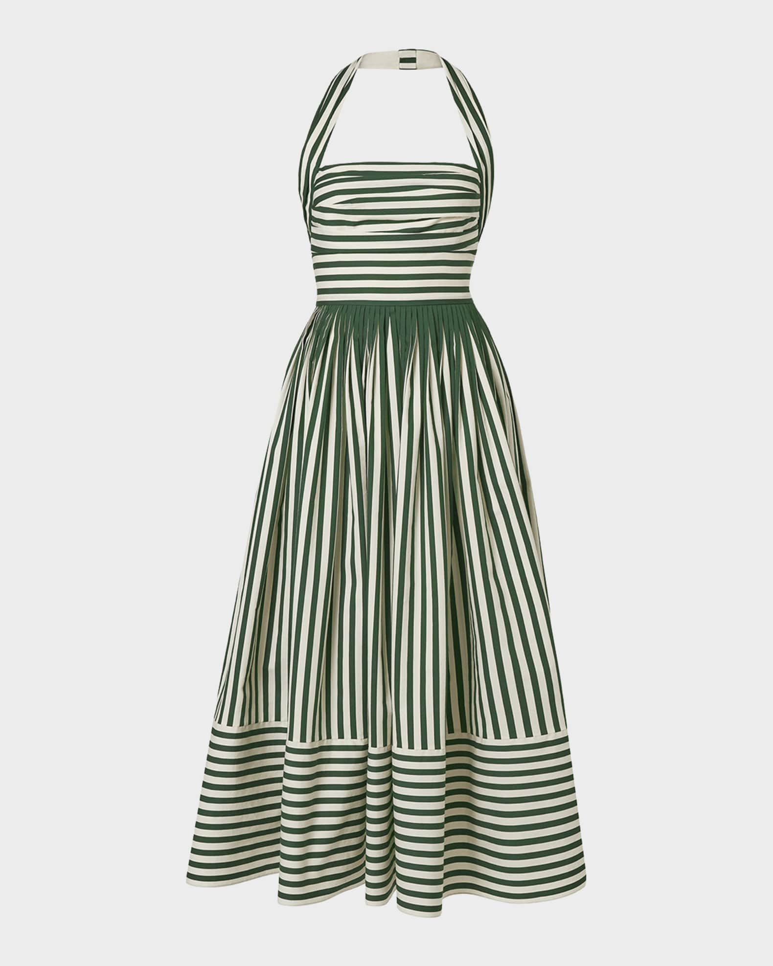 striped halter midi dress Carolina Herrera Striped Cotton Pleated Halter Midi Dress