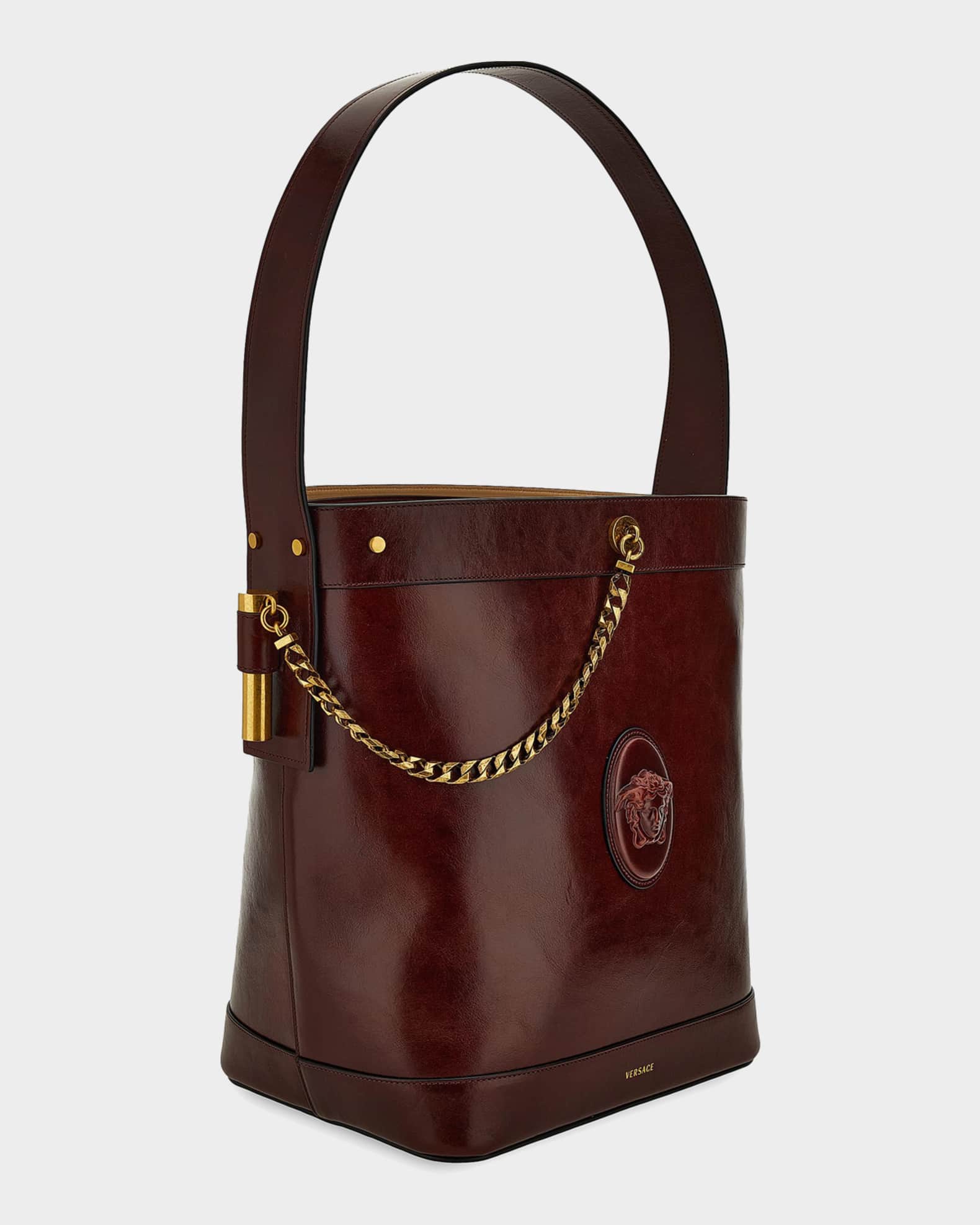 Versace Pivot Large Leather Bucket Bag with Chain | Neiman Marcus