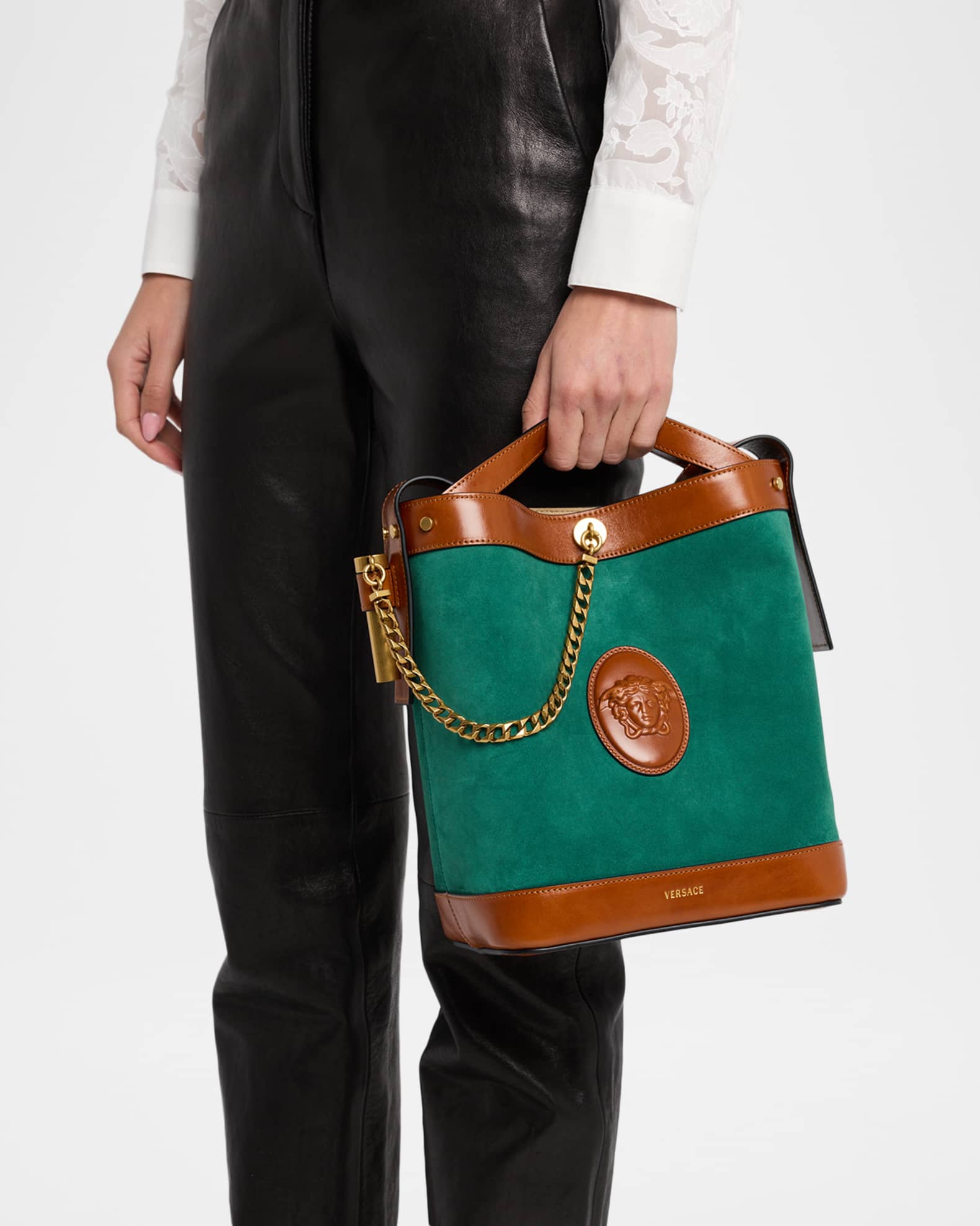 Versace Medusa Small Suede Bucket Bag | Neiman Marcus