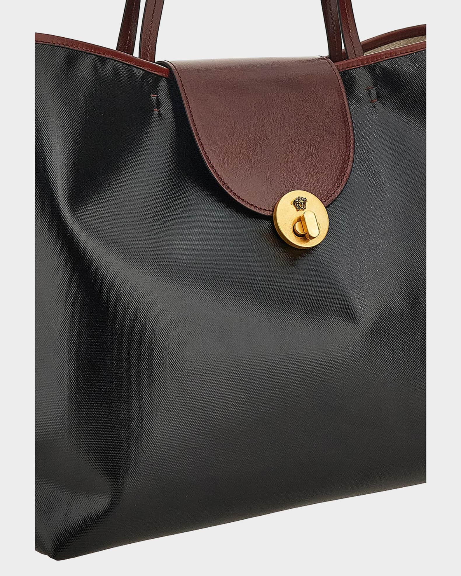 Versace Vivian Large Coated Canvas Leather-Trim Tote Bag | Neiman