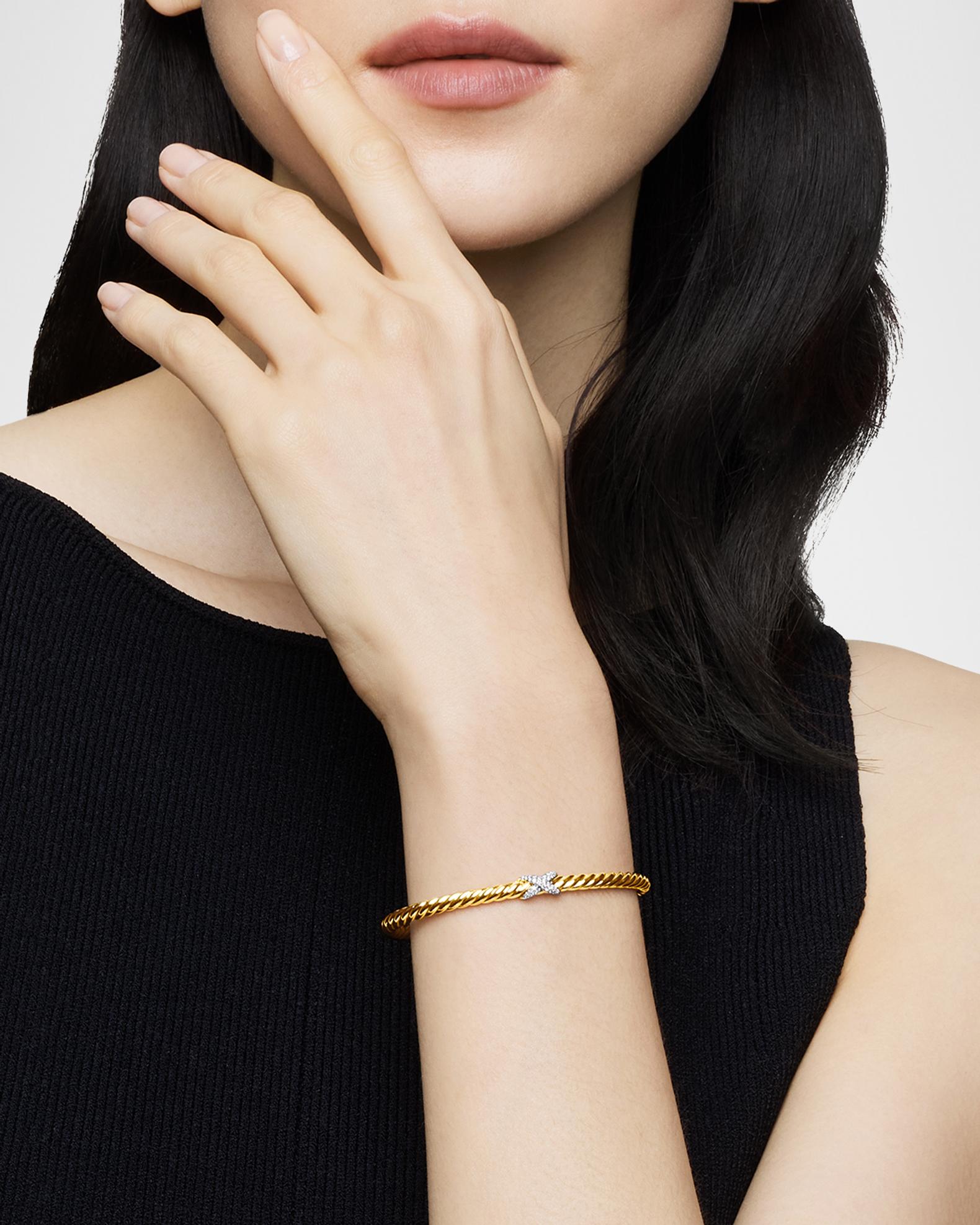 David Yurman Cablespira X Bracelet with Diamonds in 18K Gold, 4mm