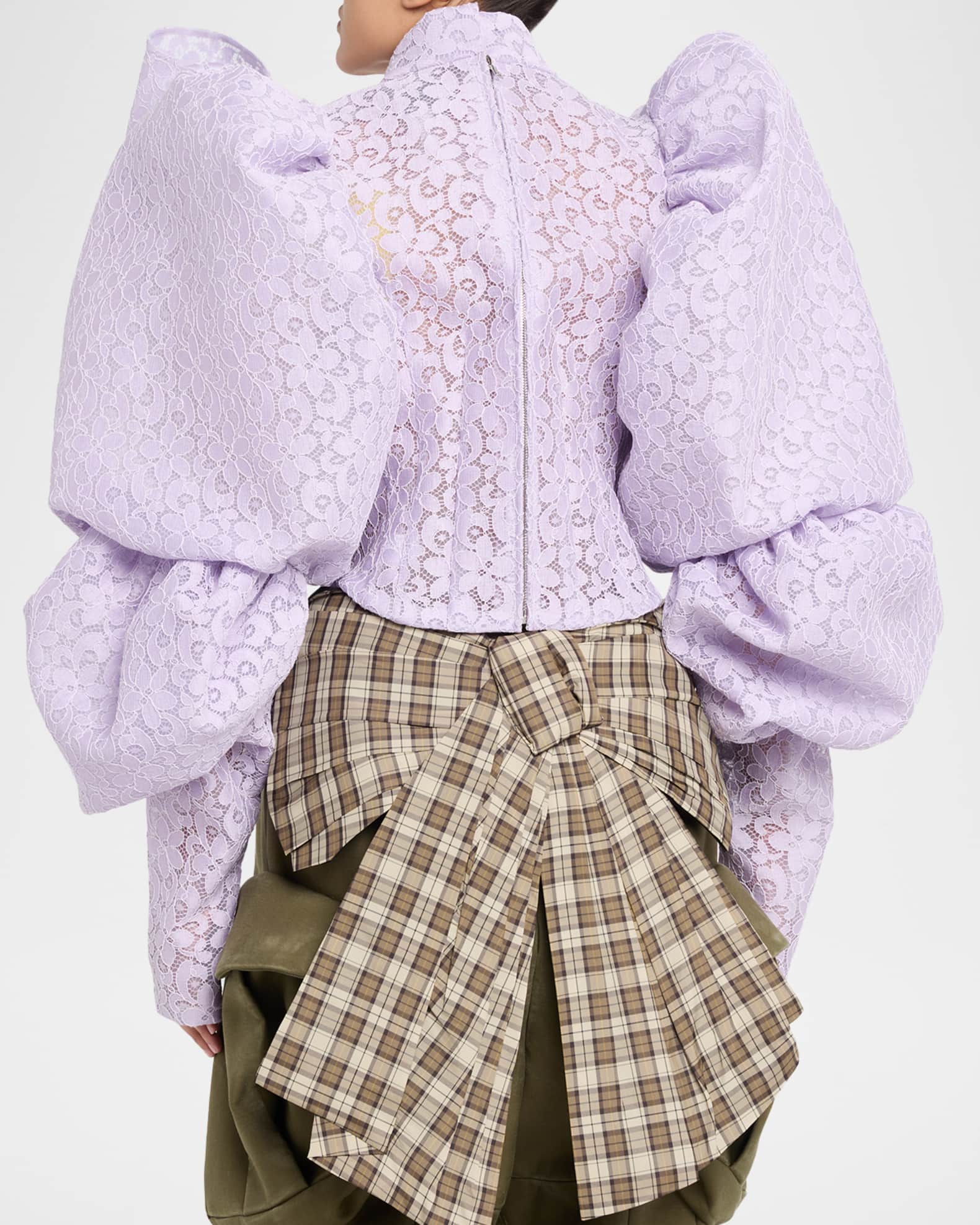 Marc Jacobs Runway Bonded Lace Puff-Sleeve Crop Top | Neiman Marcus