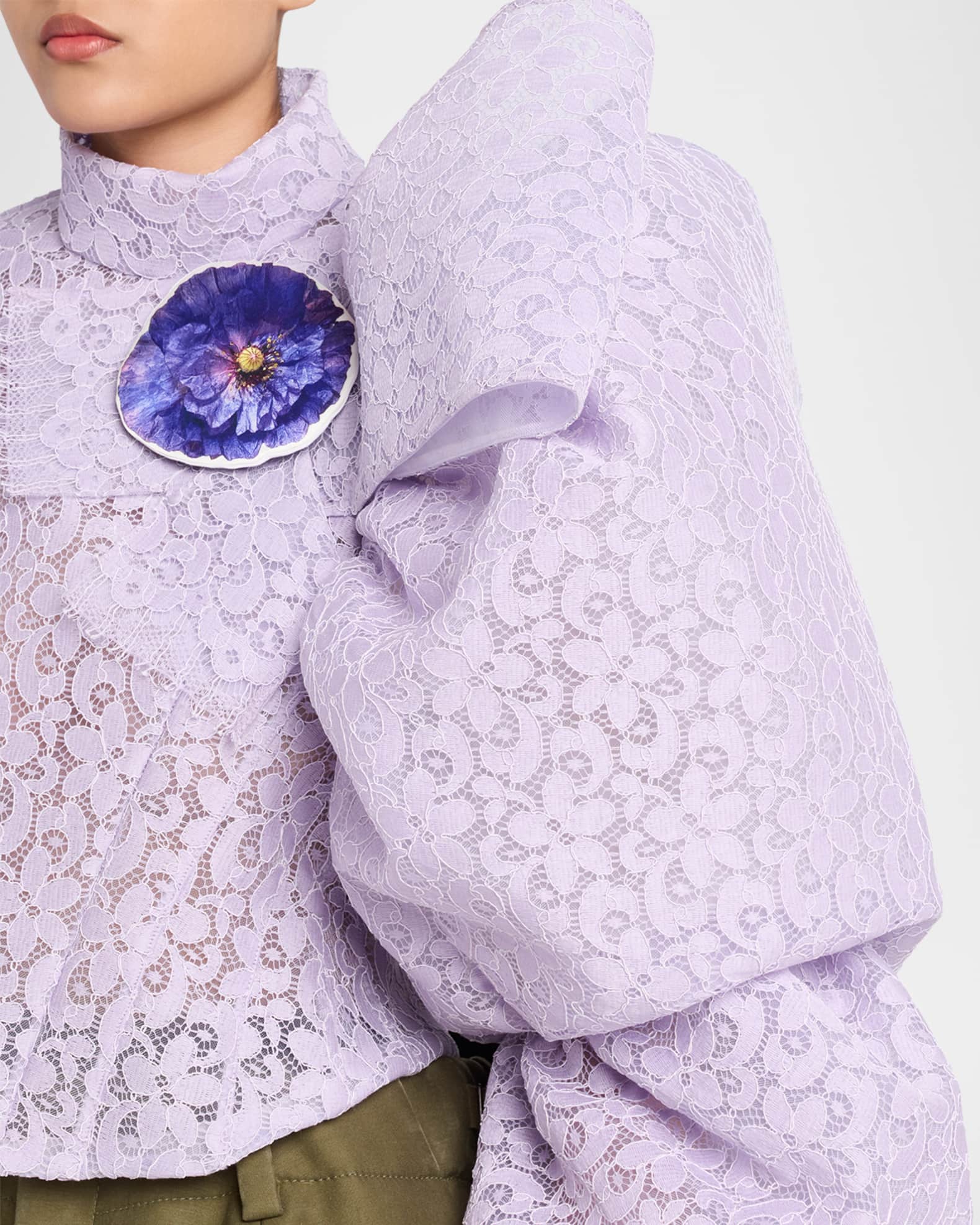 Marc Jacobs Runway Bonded Lace Puff-Sleeve Crop Top | Neiman Marcus