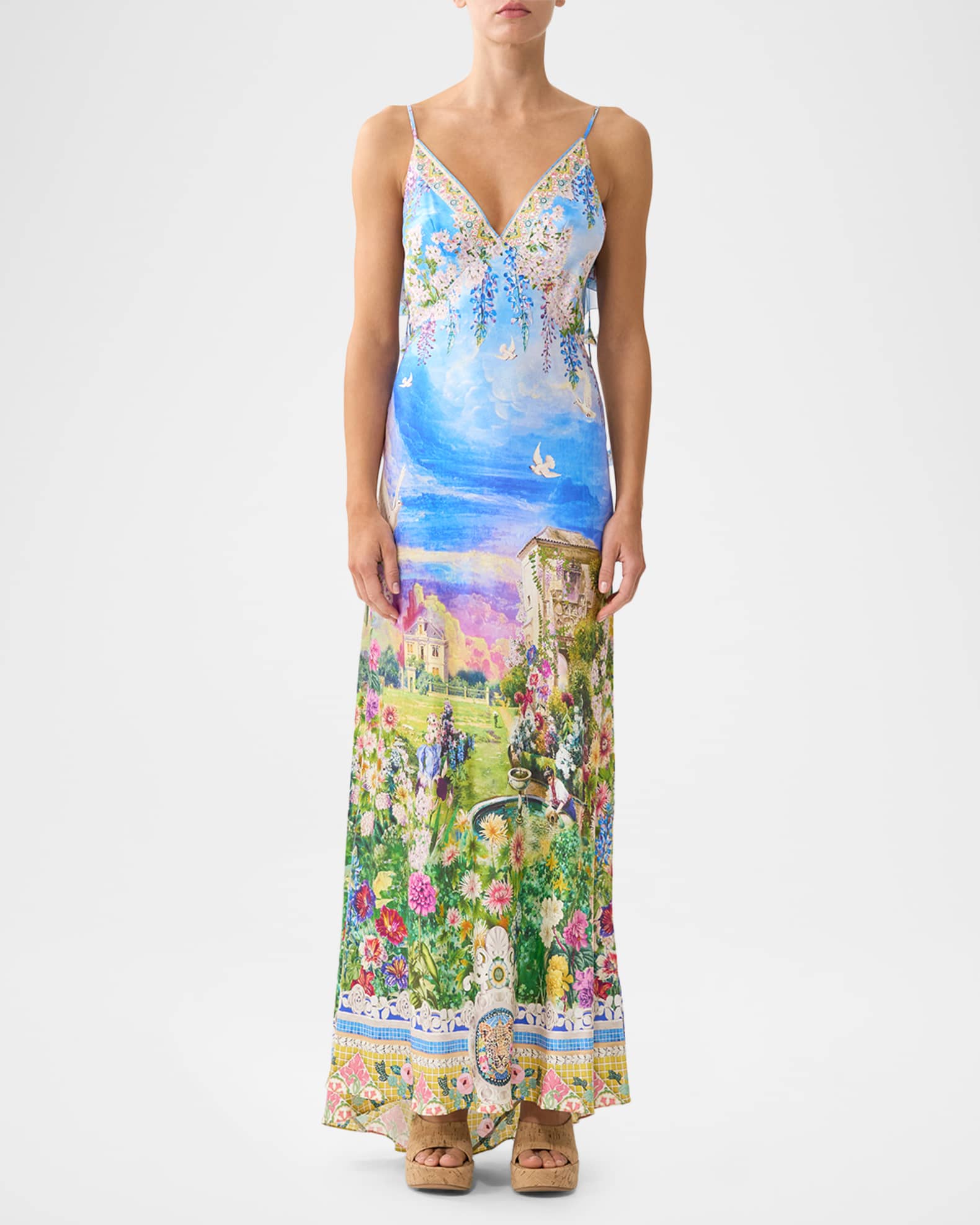 Camilla Navas Nouveau V-Neck Bias Slip Dress | Neiman Marcus