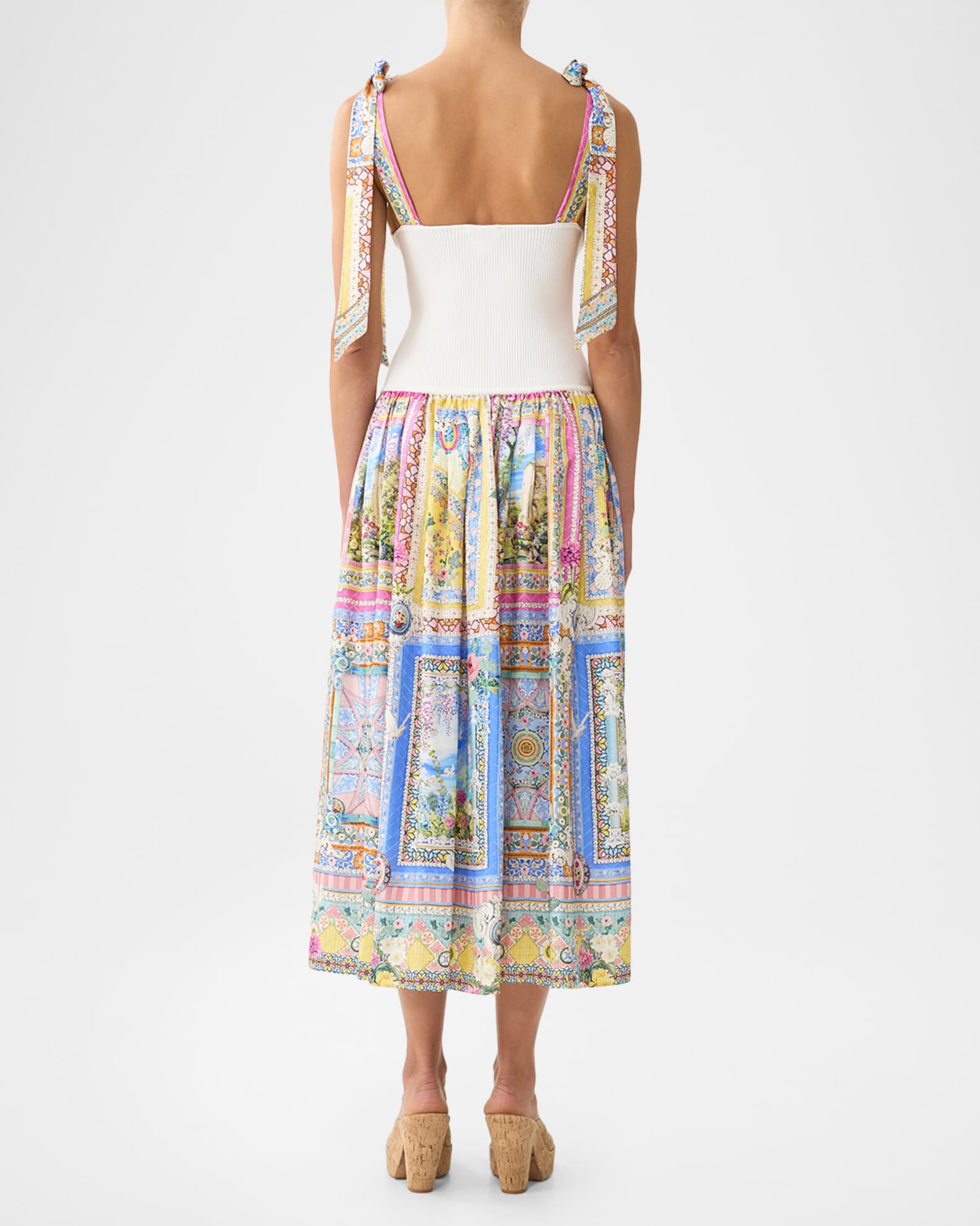 Camilla Navas Nouveau Knit Bodice Silk Midi Dress | Neiman Marcus