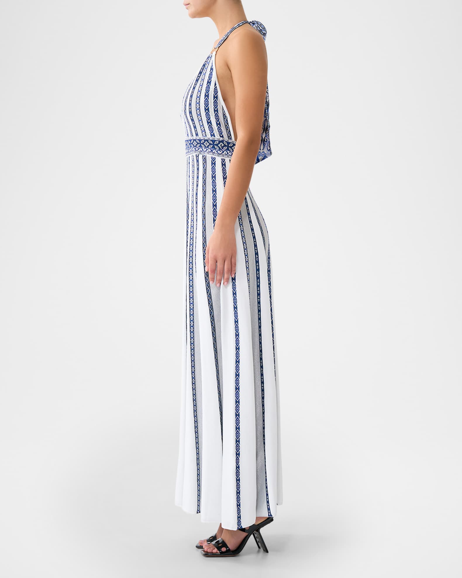 Camilla A Tiled Wonderland Halter Knit Dress with Silk Tie | Neiman Marcus