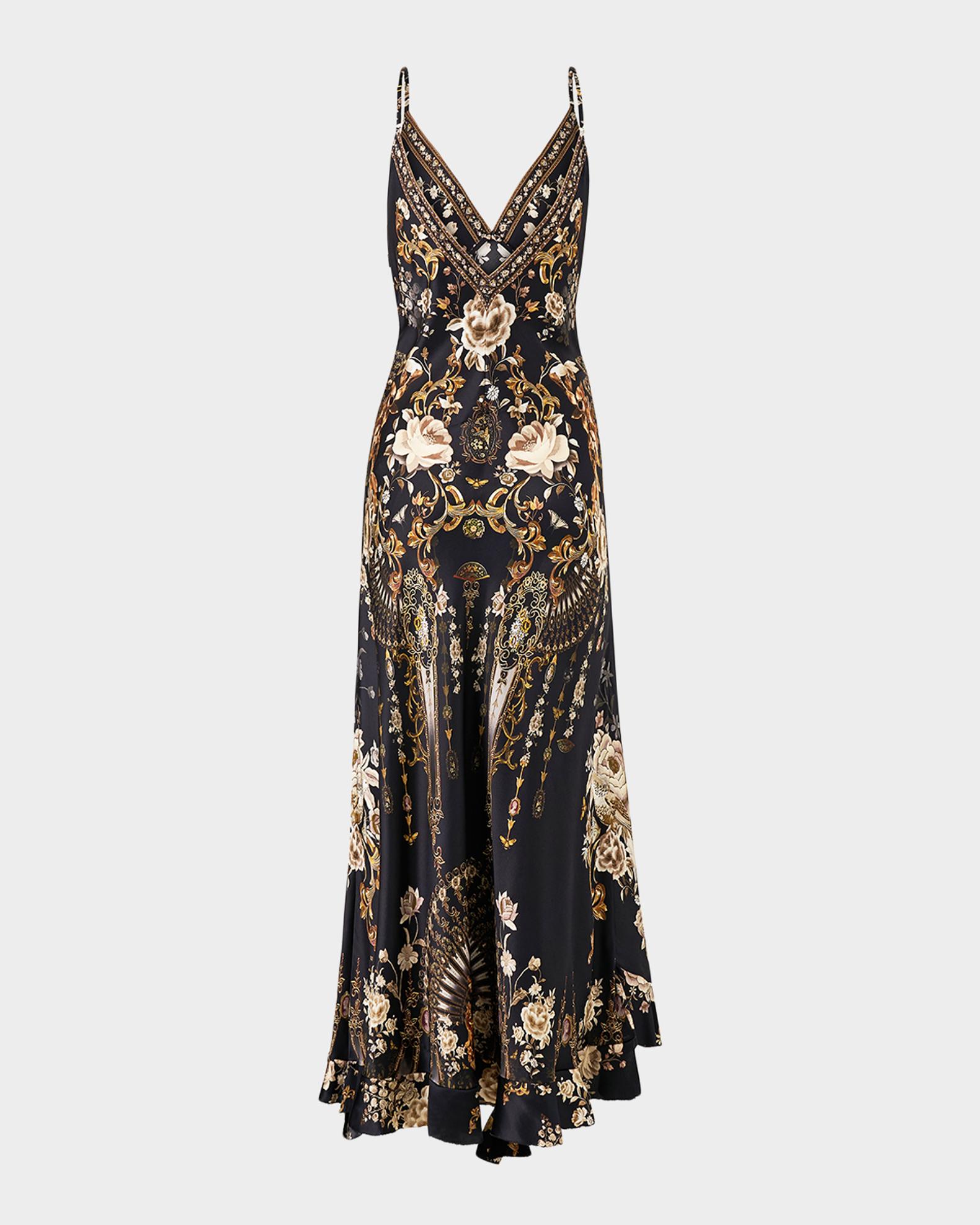 Camilla Flamenco Folklore Bias Slip Dress with Frill Hem | Neiman