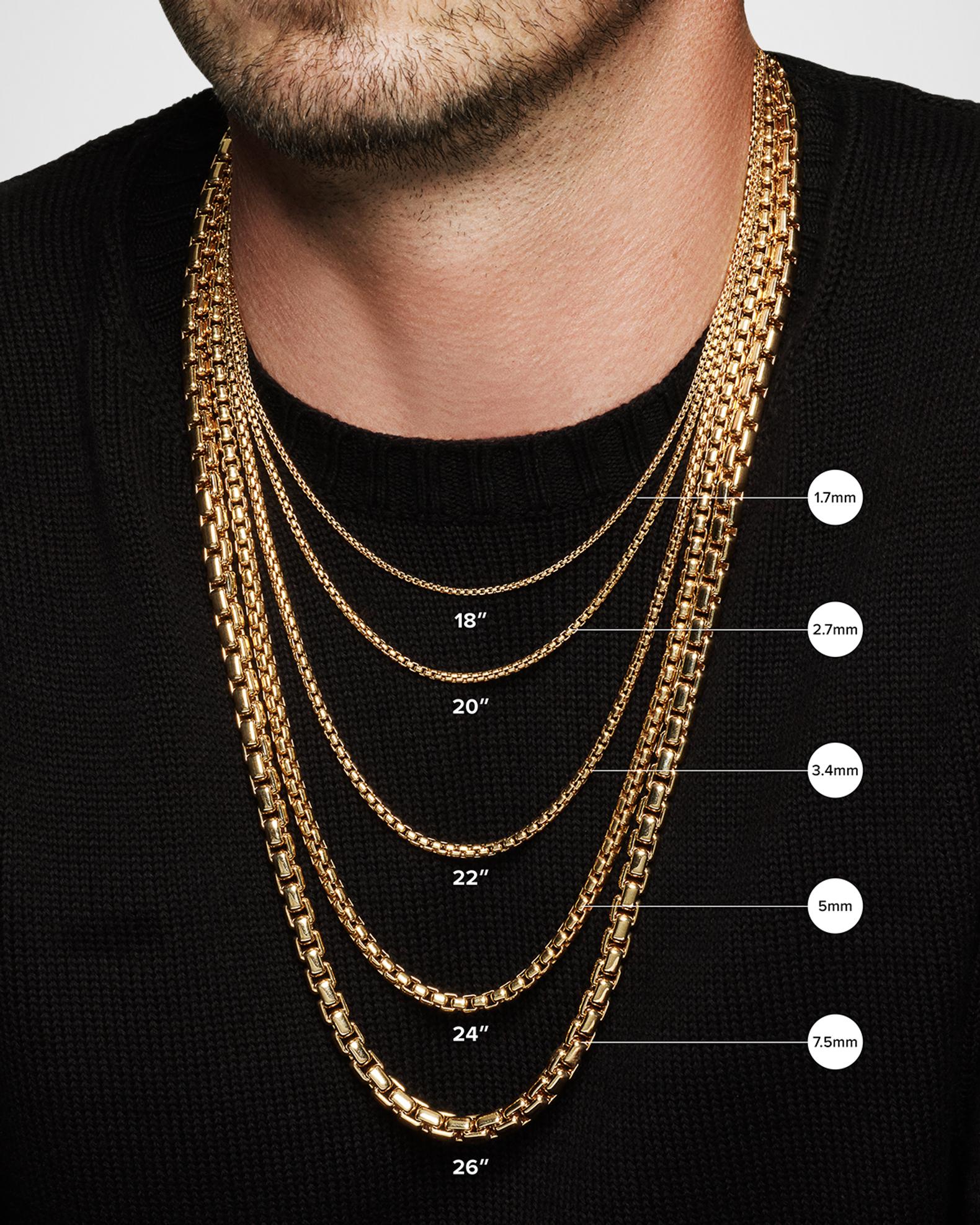 David Yurman Men's Box Chain Necklace in Brushed 18K Gold, 2.7mm, 22