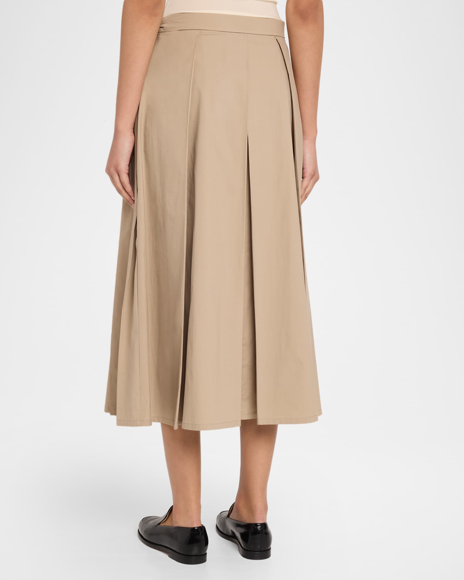 Emporio Armani Eagle Club Poplin Pleated Midi Skirt | Neiman Marcus