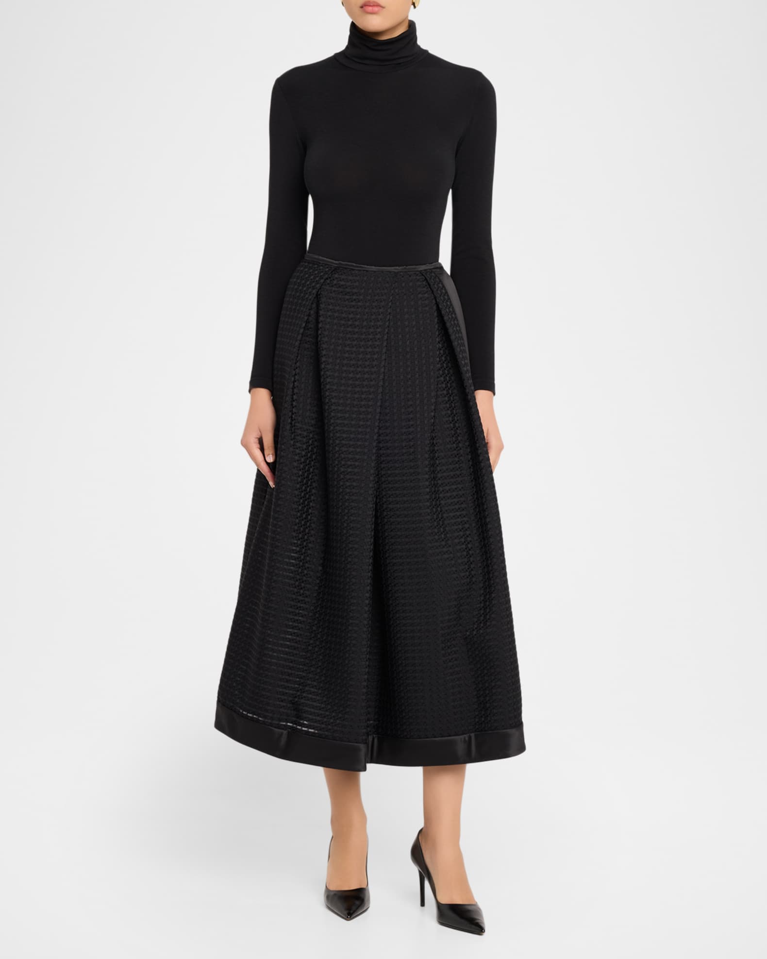 Emporio Armani Pleated Gingham Jacquard Midi Skirt | Neiman Marcus