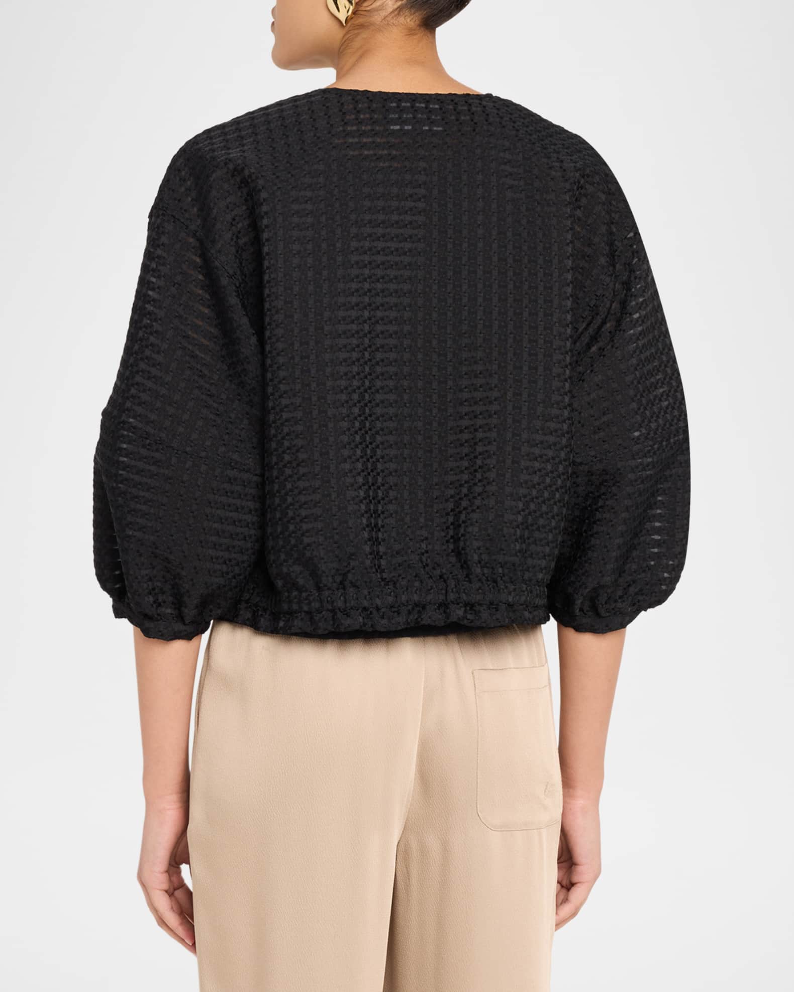 Emporio Armani Cropped Gingham Jacquard Blouson Jacket | Neiman Marcus
