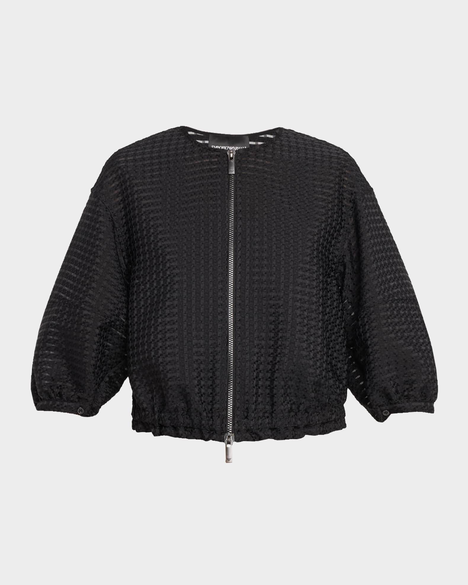Emporio Armani Cropped Gingham Jacquard Blouson Jacket | Neiman Marcus