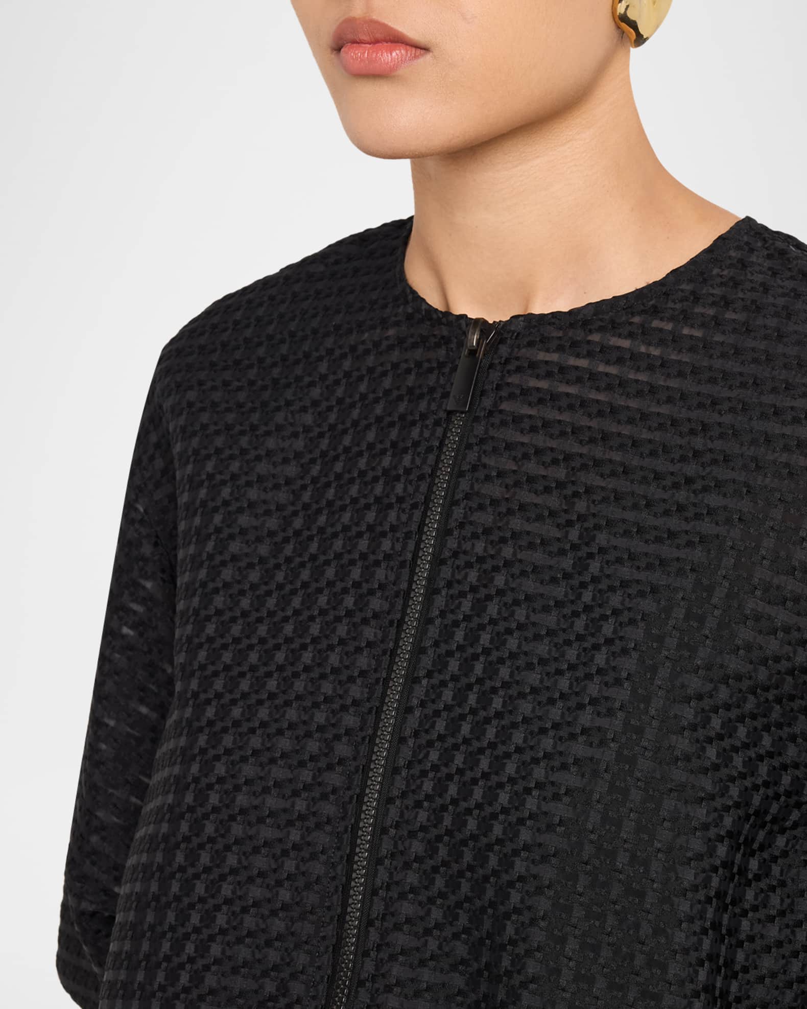 Emporio Armani Cropped Gingham Jacquard Blouson Jacket | Neiman Marcus