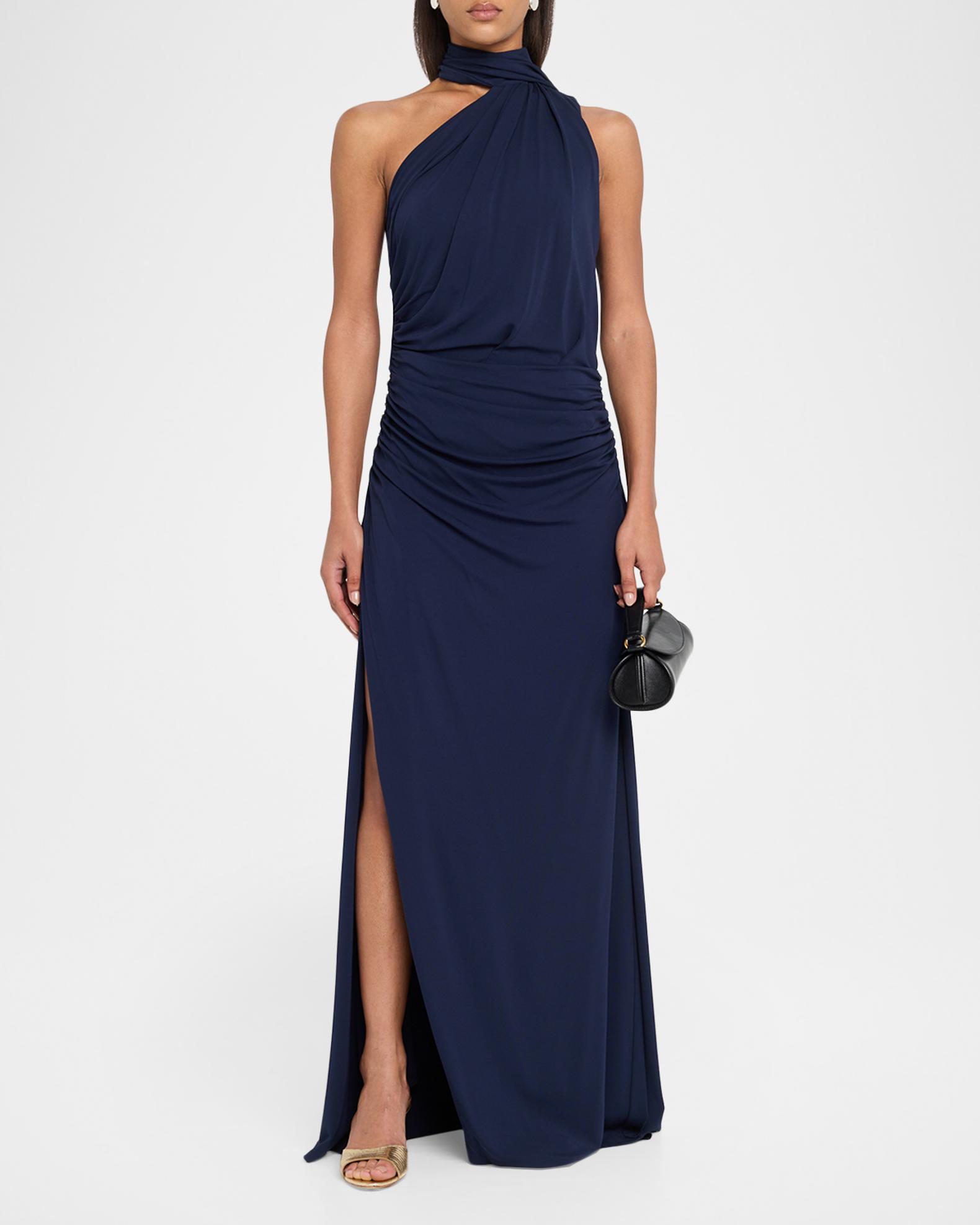 mock-neck draped silk dress Silvia Tcherassi - Venus Midi Dress - Silver - M