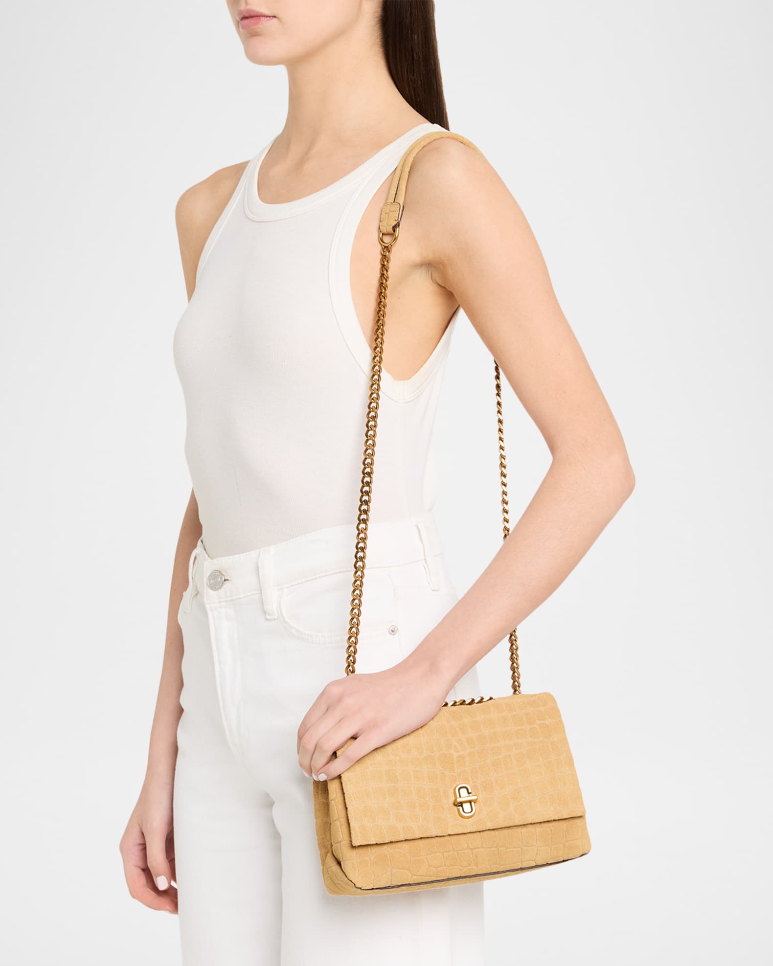 Marc Jacobs The Croc-Embossed Suede Slim Dual Convertible Shoulder