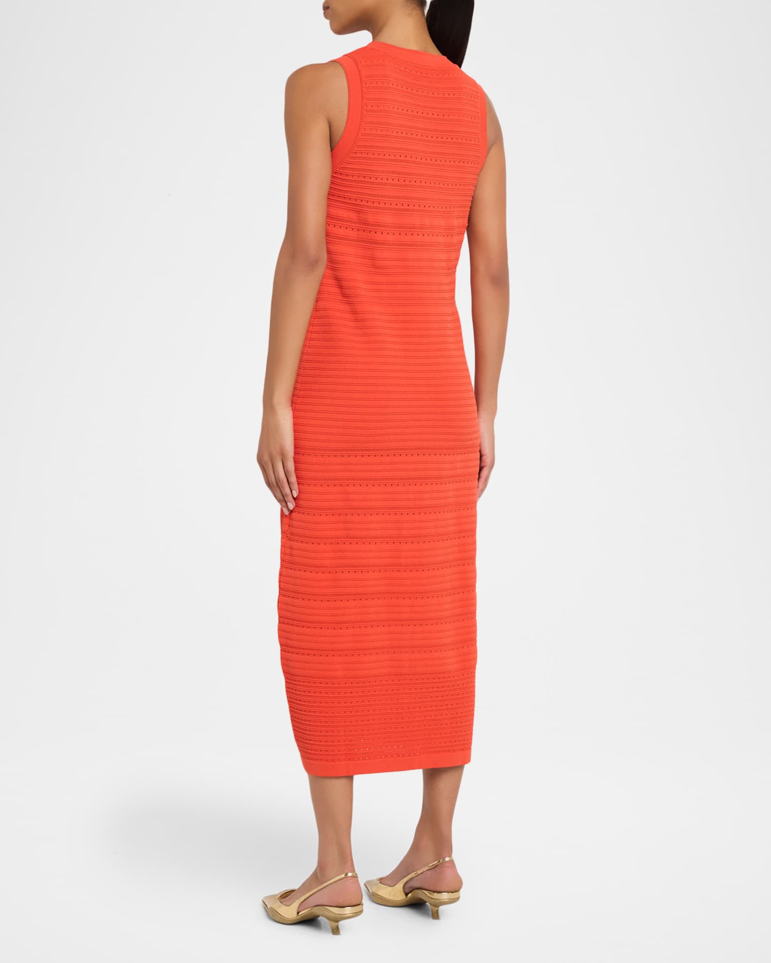 knee length dresses for ladies Tahari Linen Strappy Button Closure Stretch Striped Midi Dress – Letay Store