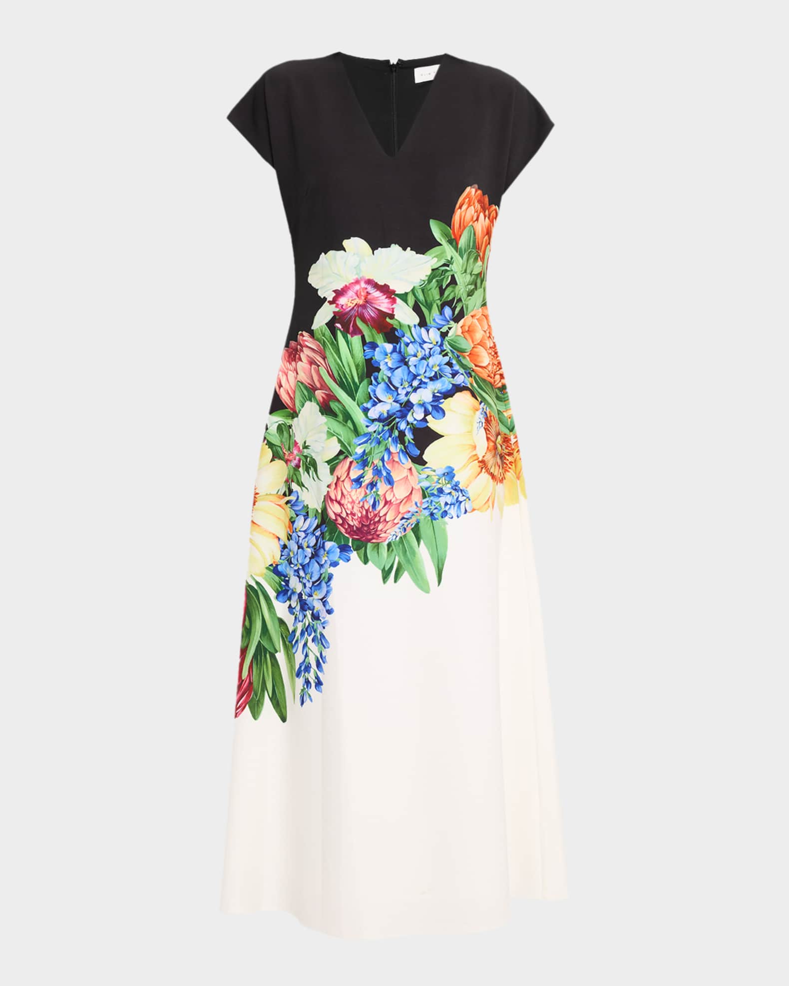 Elie Tahari The Iris Spring Floral-Print Midi Dress | Neiman Marcus