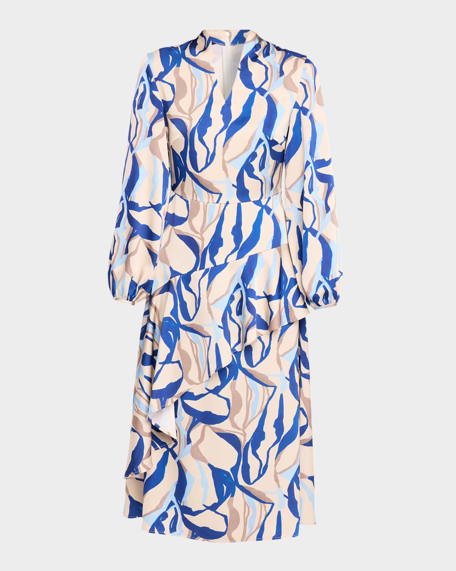 Misook Abstract-Print Crepe De Chine Midi Dress | Neiman Marcus