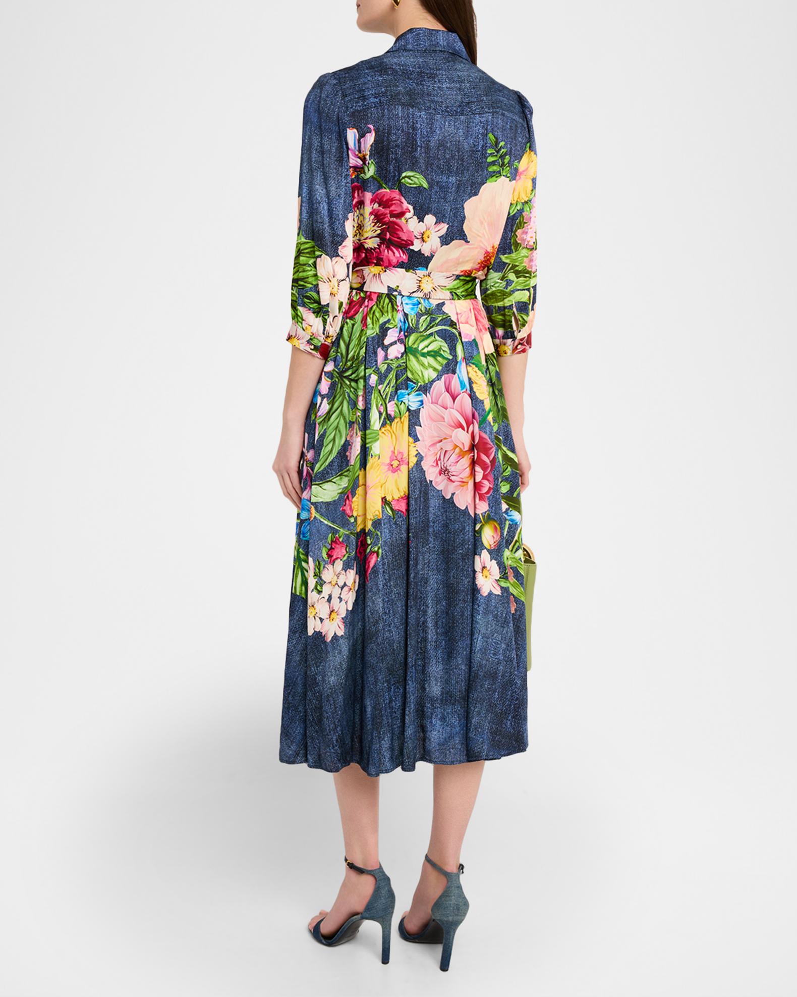 tahari shirt dress Tahari Women's The Johanna Floral & Denim Print Dress - Blue