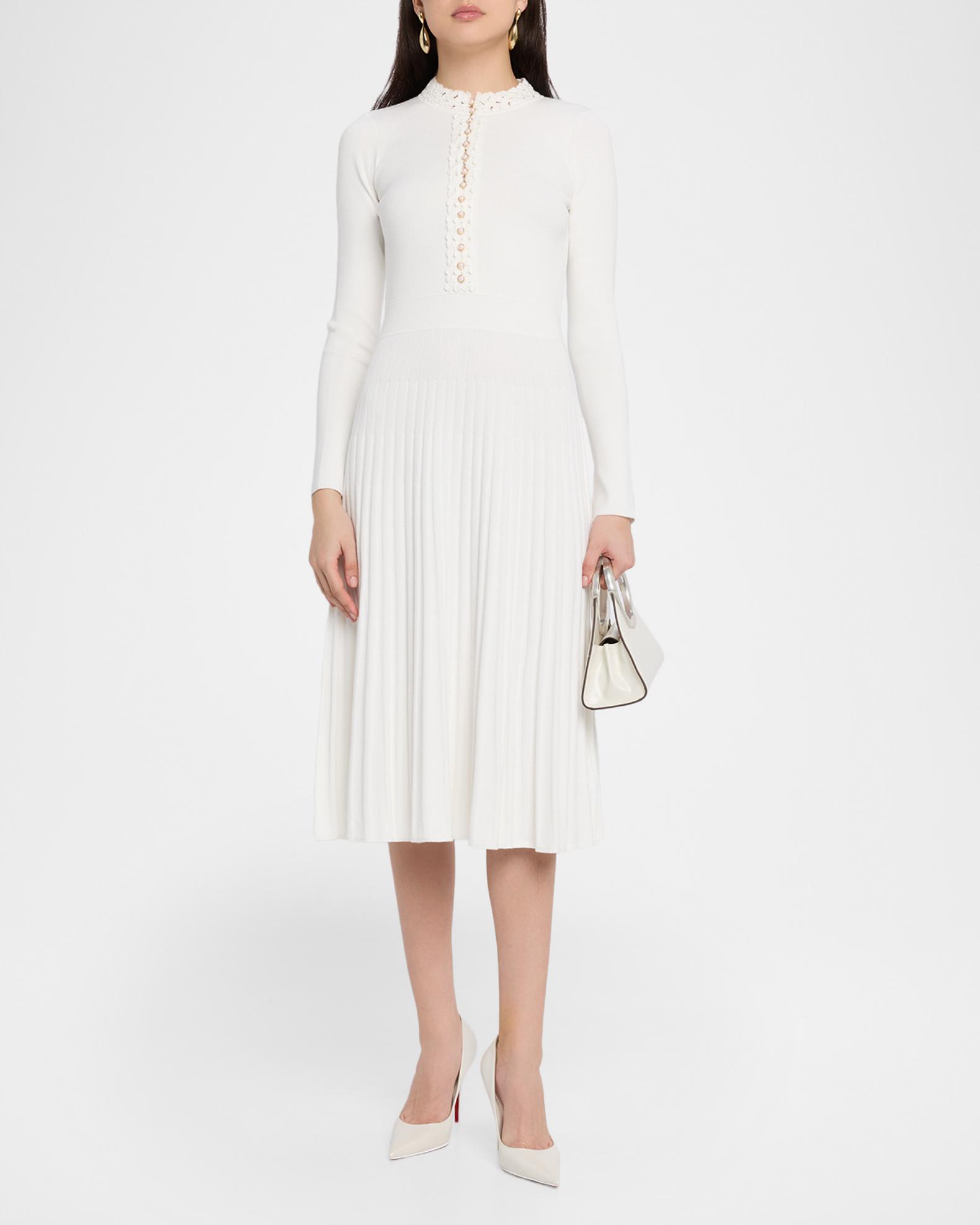 Elie Tahari Jan Pleated Half-Button Midi-Dress | Neiman Marcus