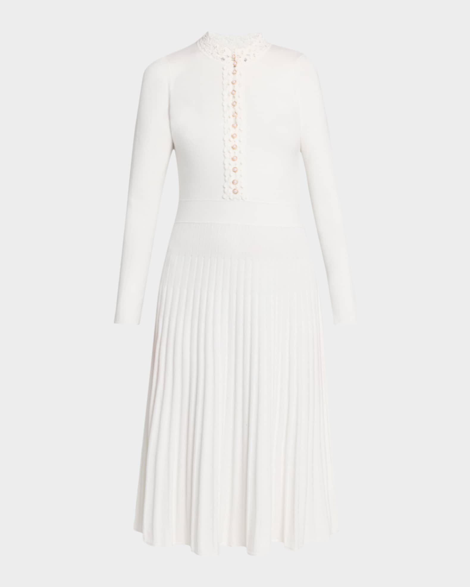 Elie Tahari Jan Pleated Half-Button Midi-Dress | Neiman Marcus