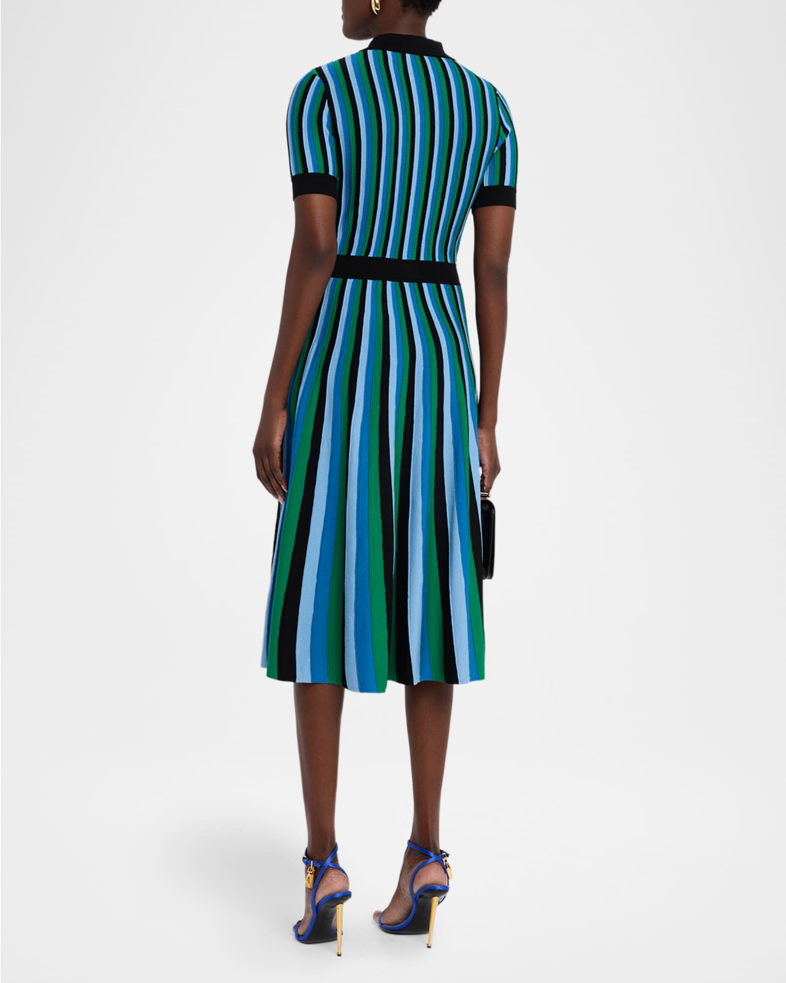 knee length dresses for ladies Tahari Linen Strappy Button Closure Stretch Striped Midi Dress main image 1