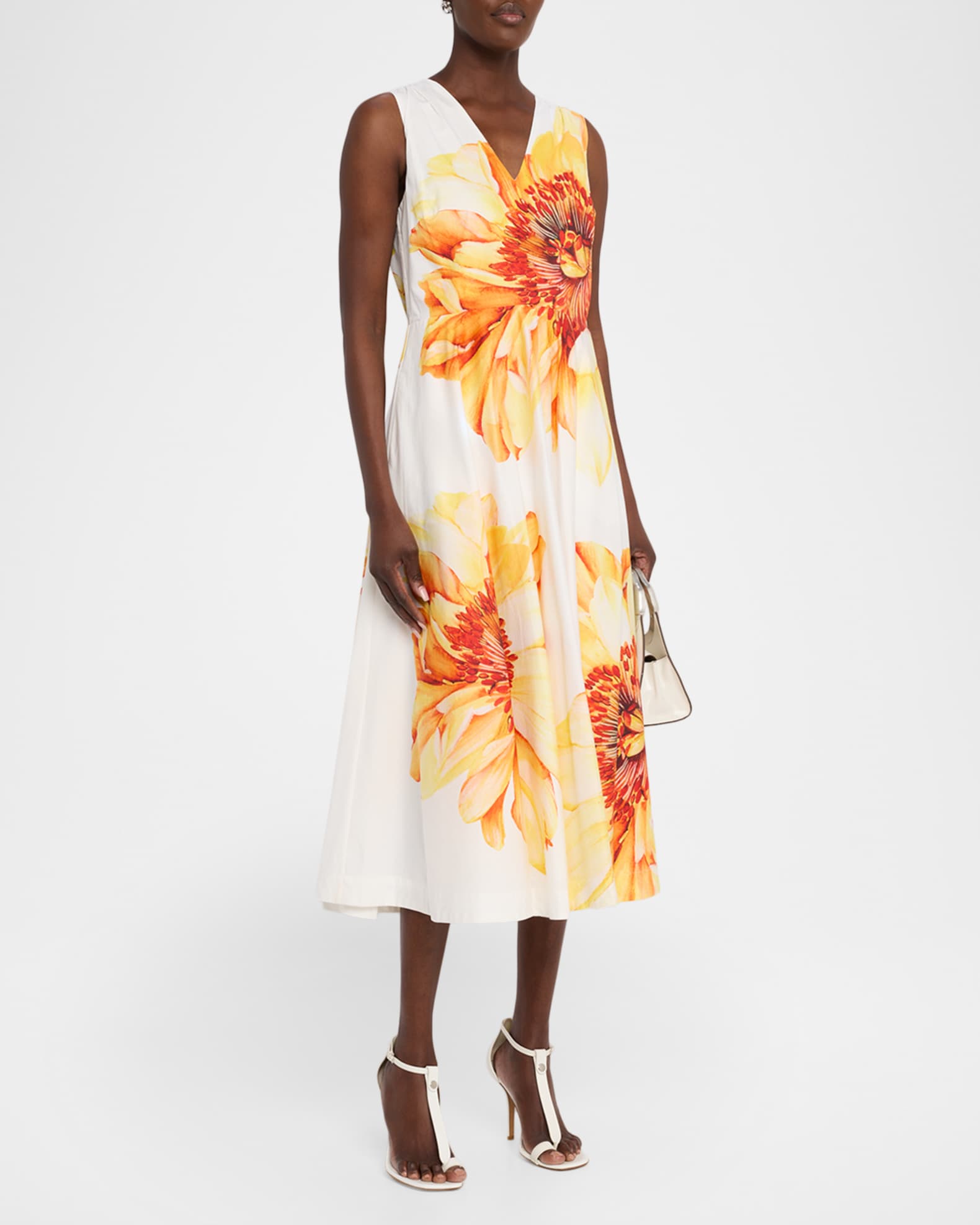 Elie Tahari The Ines Floral-Print Cotton Midi Dress | Neiman Marcus