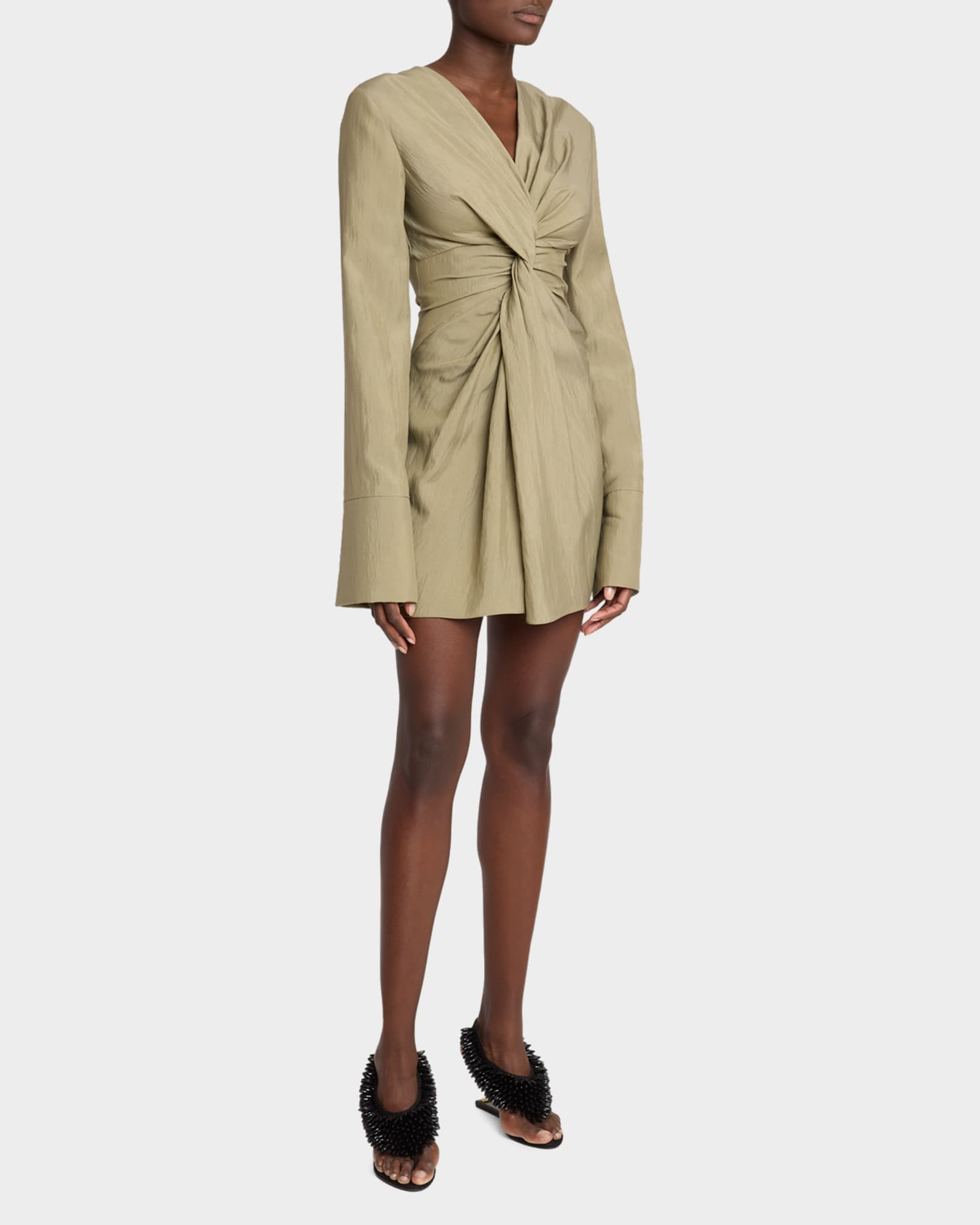 Balmain Long Sleeve Twist Detail Mini Dress | Neiman Marcus