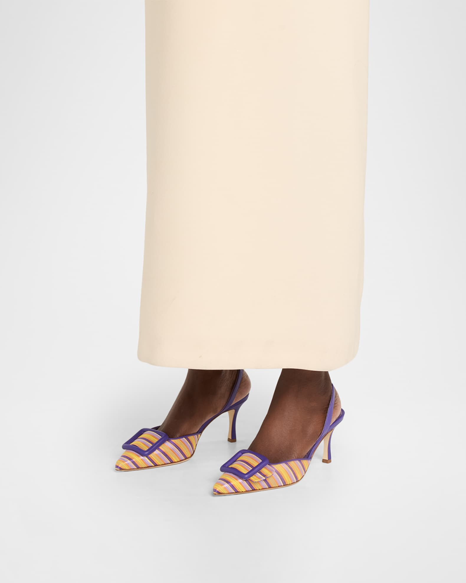 Manolo Blahnik Mayslibi 70mm Striped Slingback Pumps with Buckle