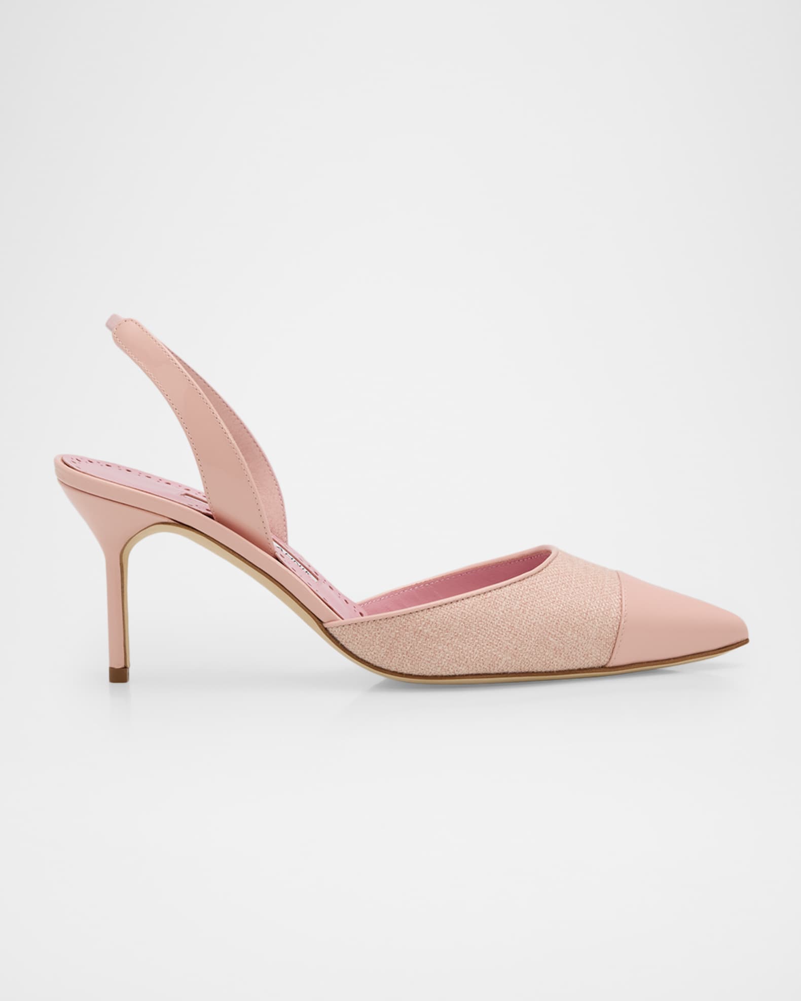 Manolo Blahnik 50mm Capsli Linen and Leather Slingback Pumps