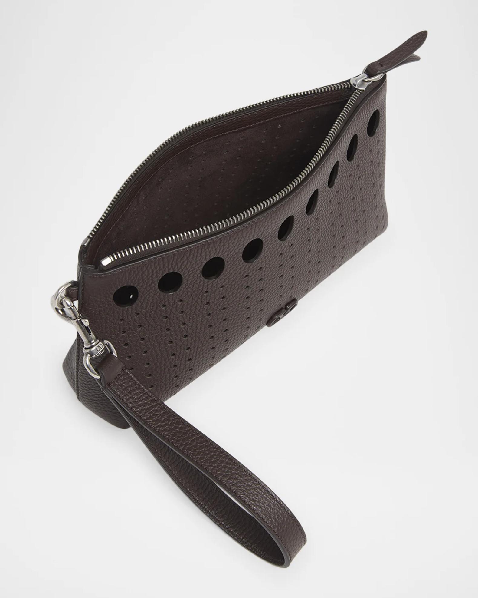 Valentino Garavani Men's Perforated Leather Zip Pouch | Neiman Marcus