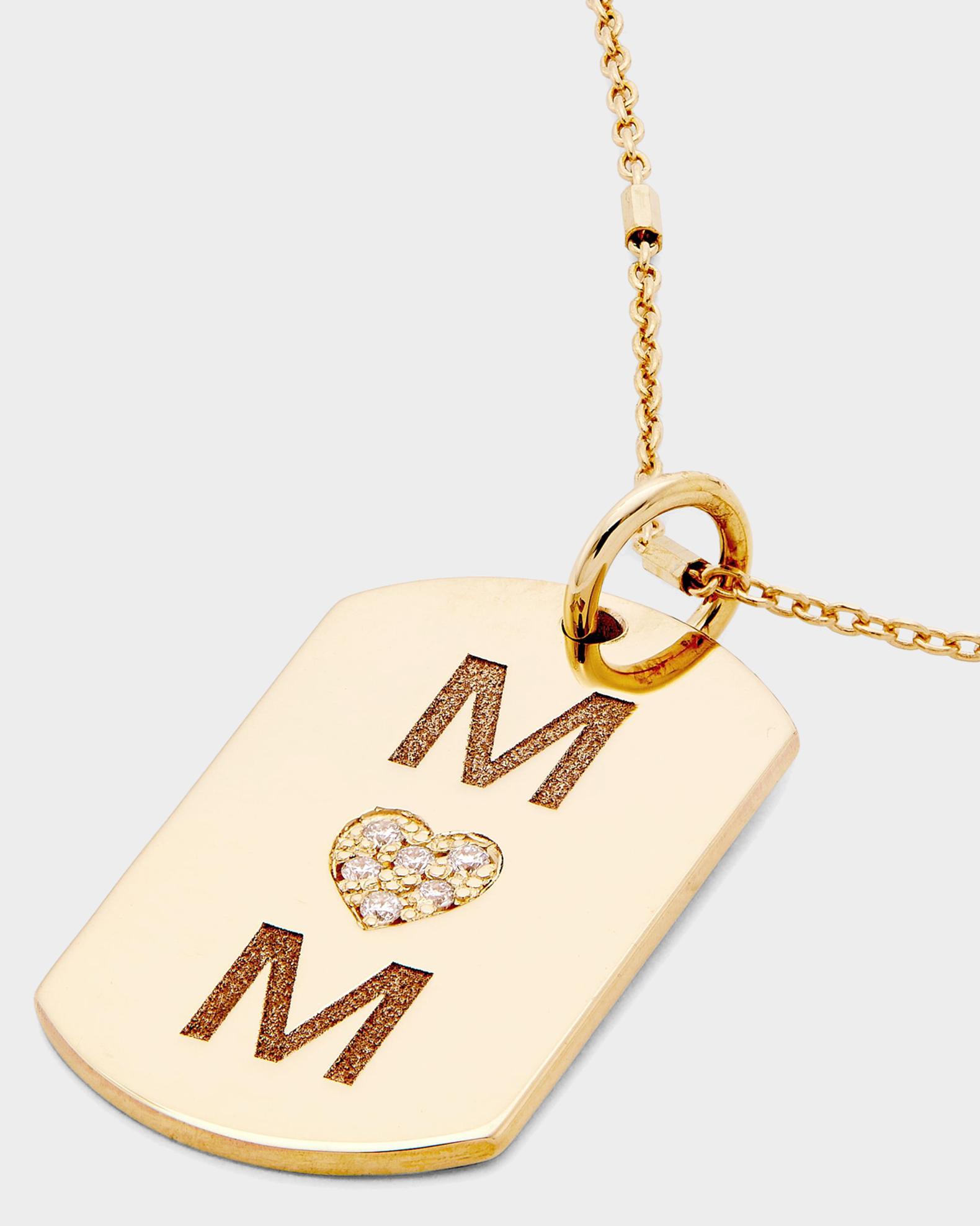 Zoe Chicco 14K Yellow Gold Diamond Mom Dog Tag Necklace | Neiman Marcus